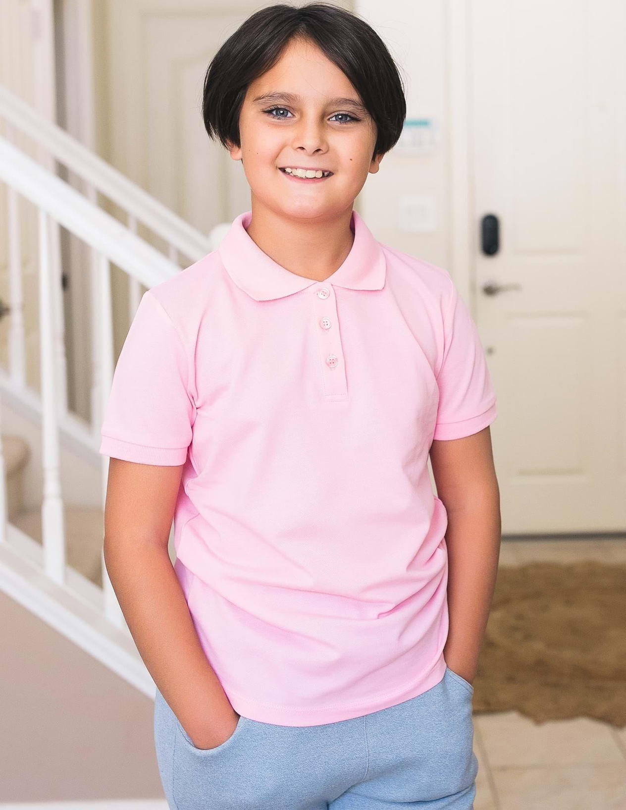 Polo Yaka Basic Pembe Kısa Kollu Çocuk T-shirt