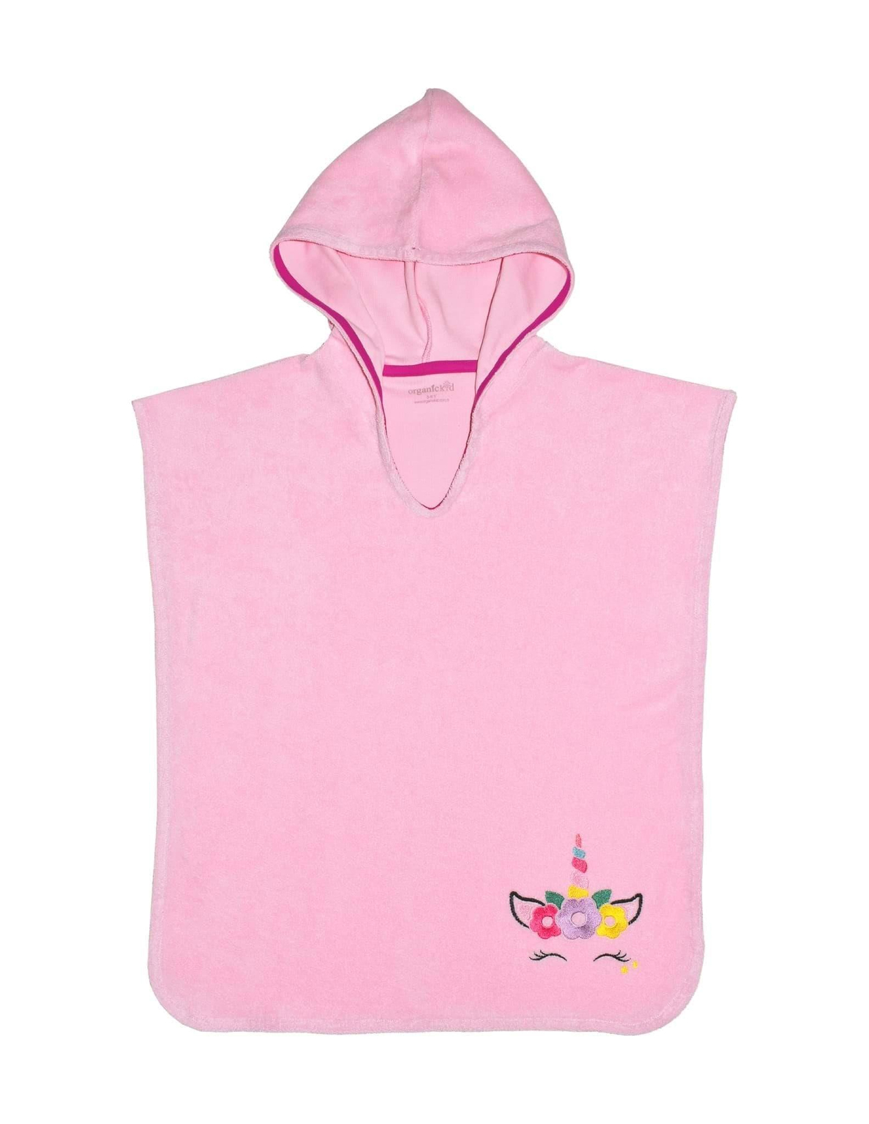 Terry Kız Çocuk Pembe Kapşonlu Panço Plaj Havlu