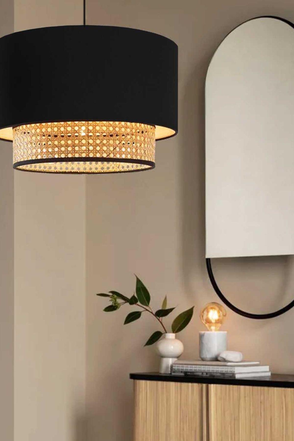 XCI Siyah Kumaş Hazeran Rattan Sarkıt AYD-3743