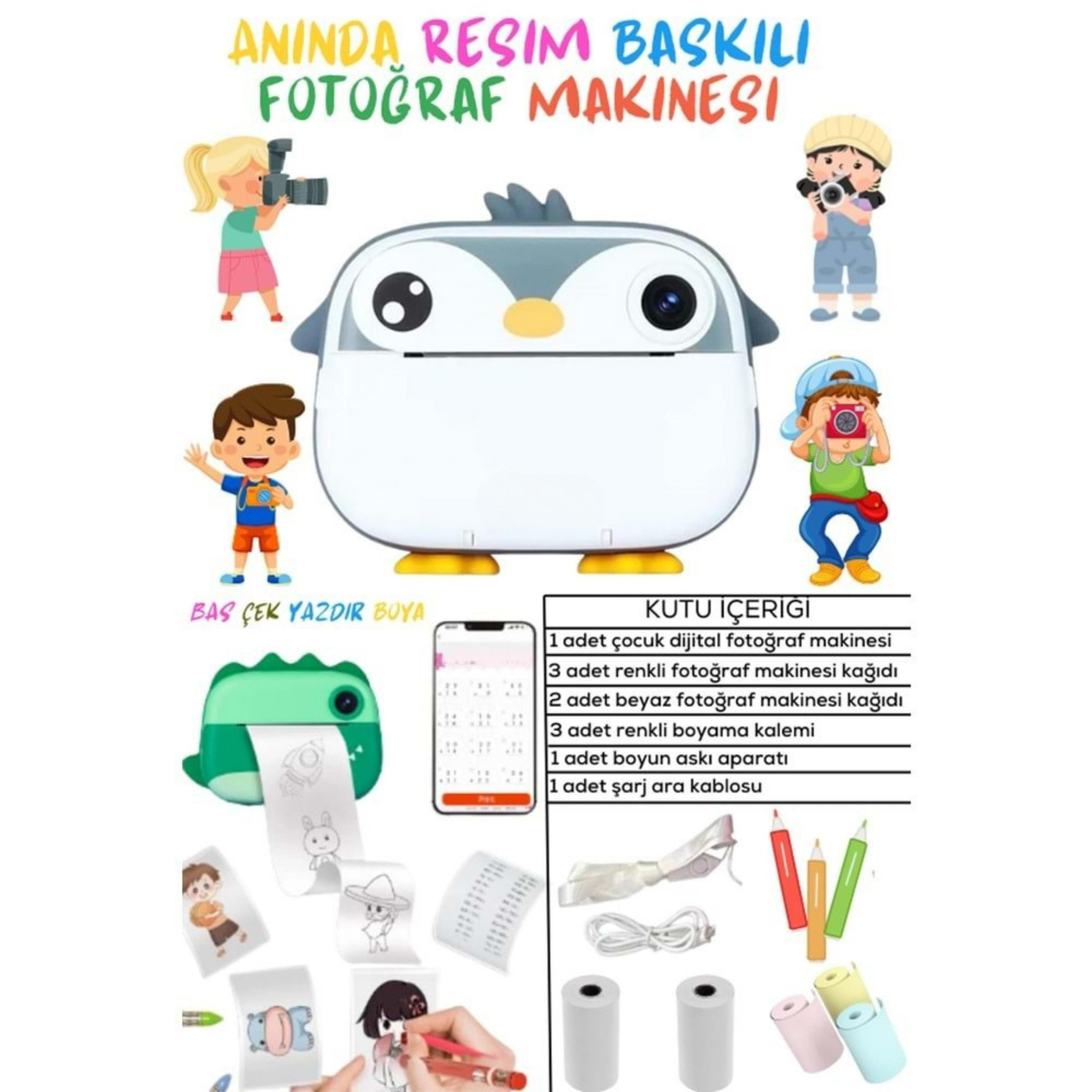 LF-M05 Penguen Mini Dijital Çocuk Kamerası Ve Yazıcı