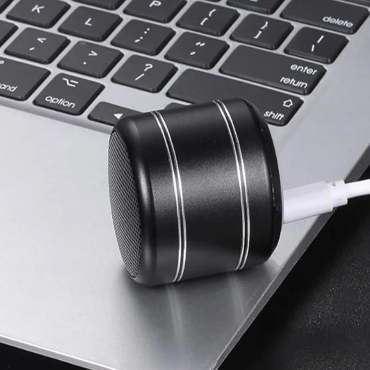 Mini Alüminyum Yüksek Bass Küçük Speaker TWS Yuvarlak Kablosuz Bluetooth Hoparlör Siyah