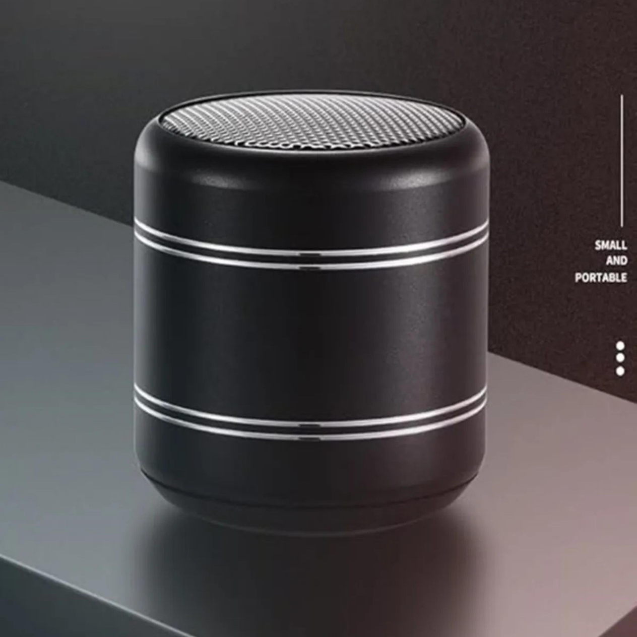 Mini Alüminyum Yüksek Bass Küçük Speaker TWS Yuvarlak Kablosuz Bluetooth Hoparlör Siyah
