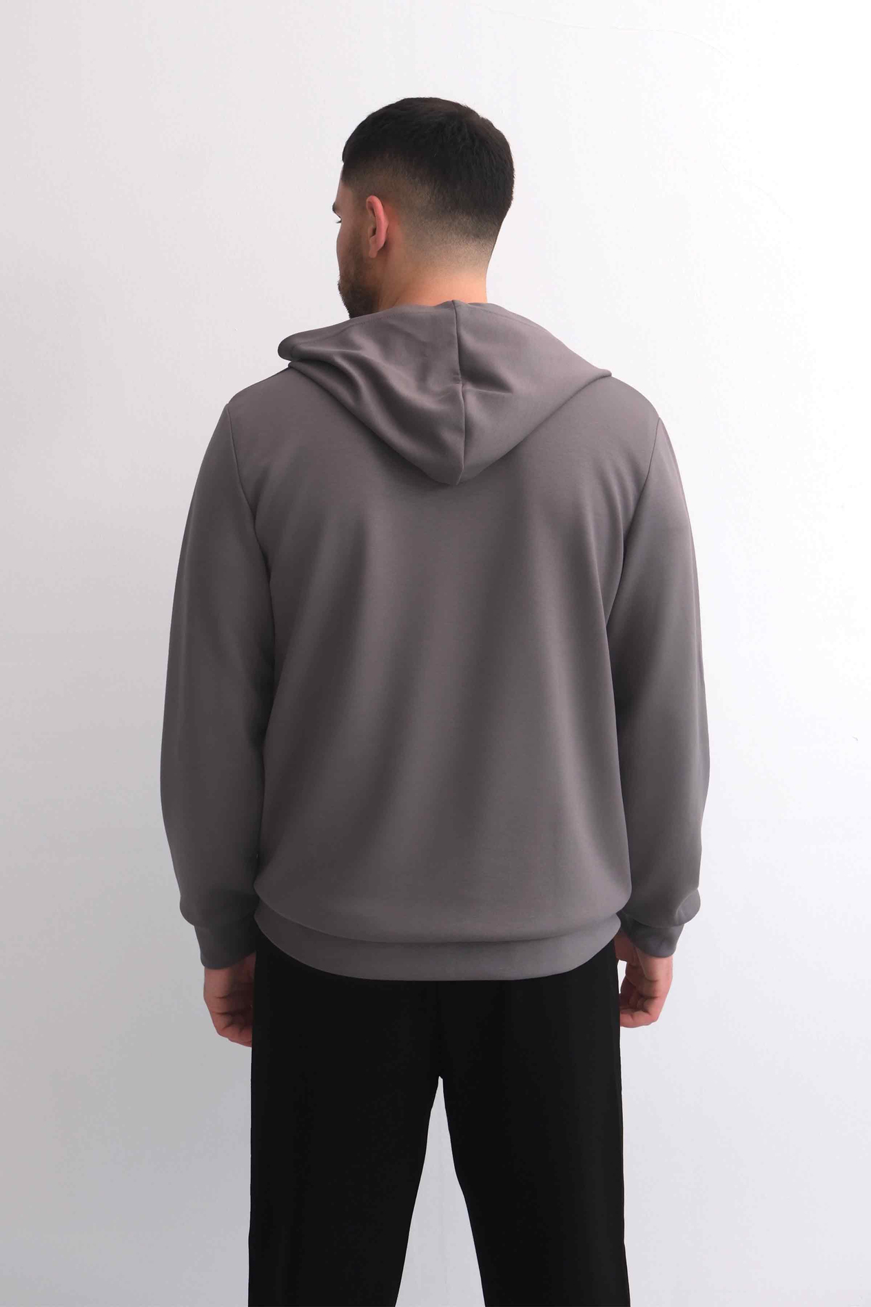 Kapüşonlu Fermuarlı Kanguru Cepli Modal Sweat Gri