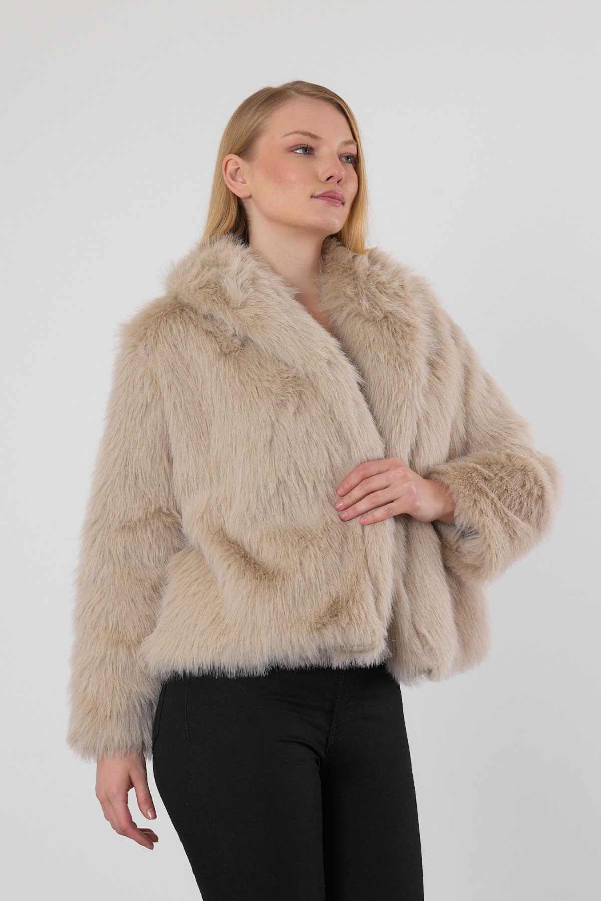 1773 Peluş Kürk Mont Bej