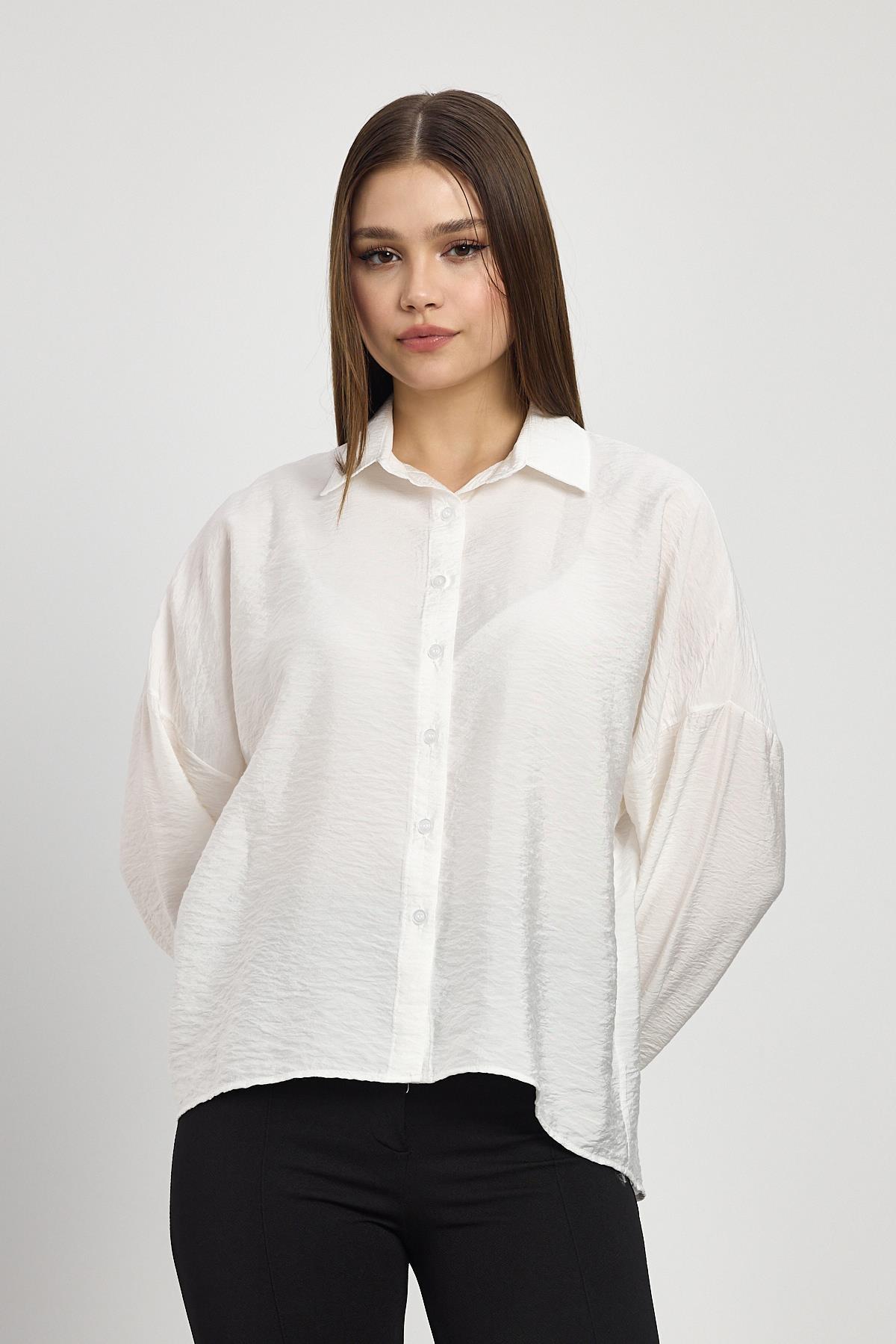 4316A Oversize Klasik Gömlek Beyaz