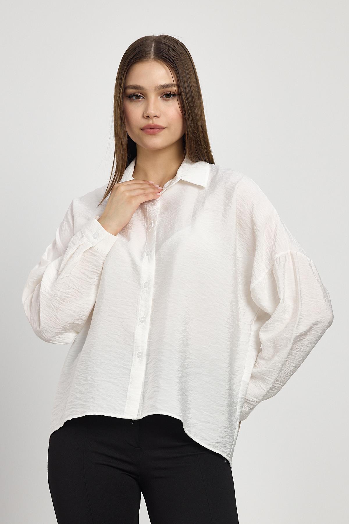 4316A Oversize Klasik Gömlek Beyaz