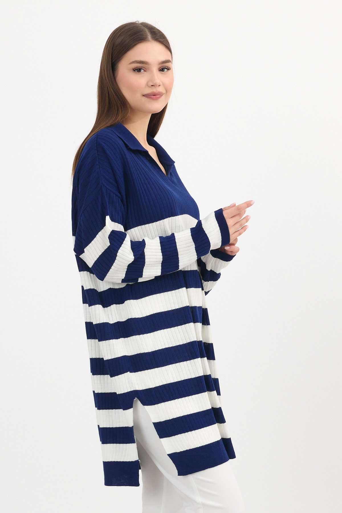 5335 Çizgili Fitilli Triko Tunik Laci