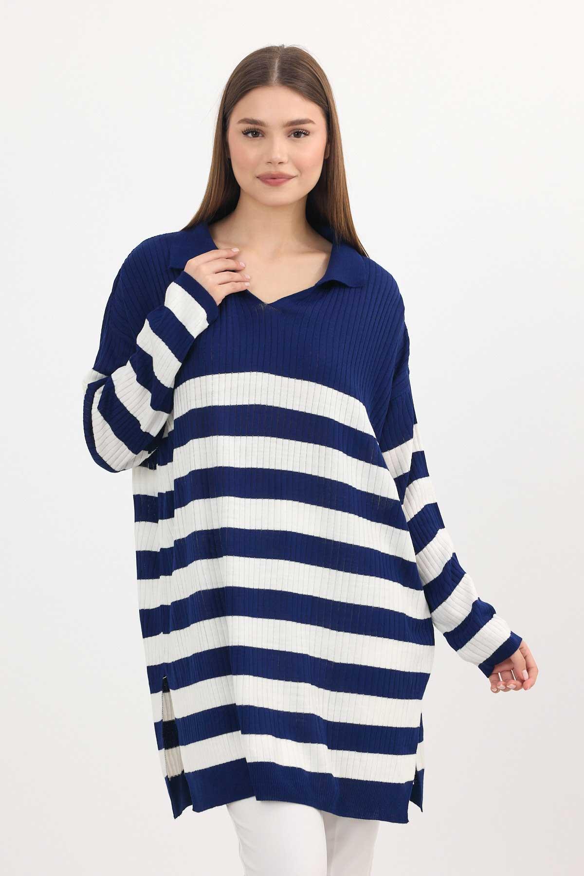 5335 Çizgili Fitilli Triko Tunik Laci