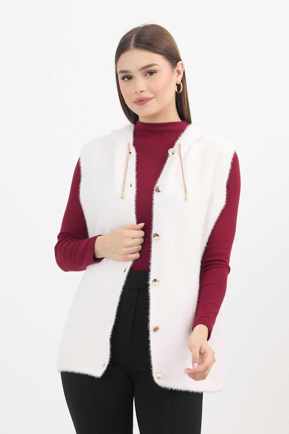 6681 Kapüşonlu Yumoş Yelek Taş