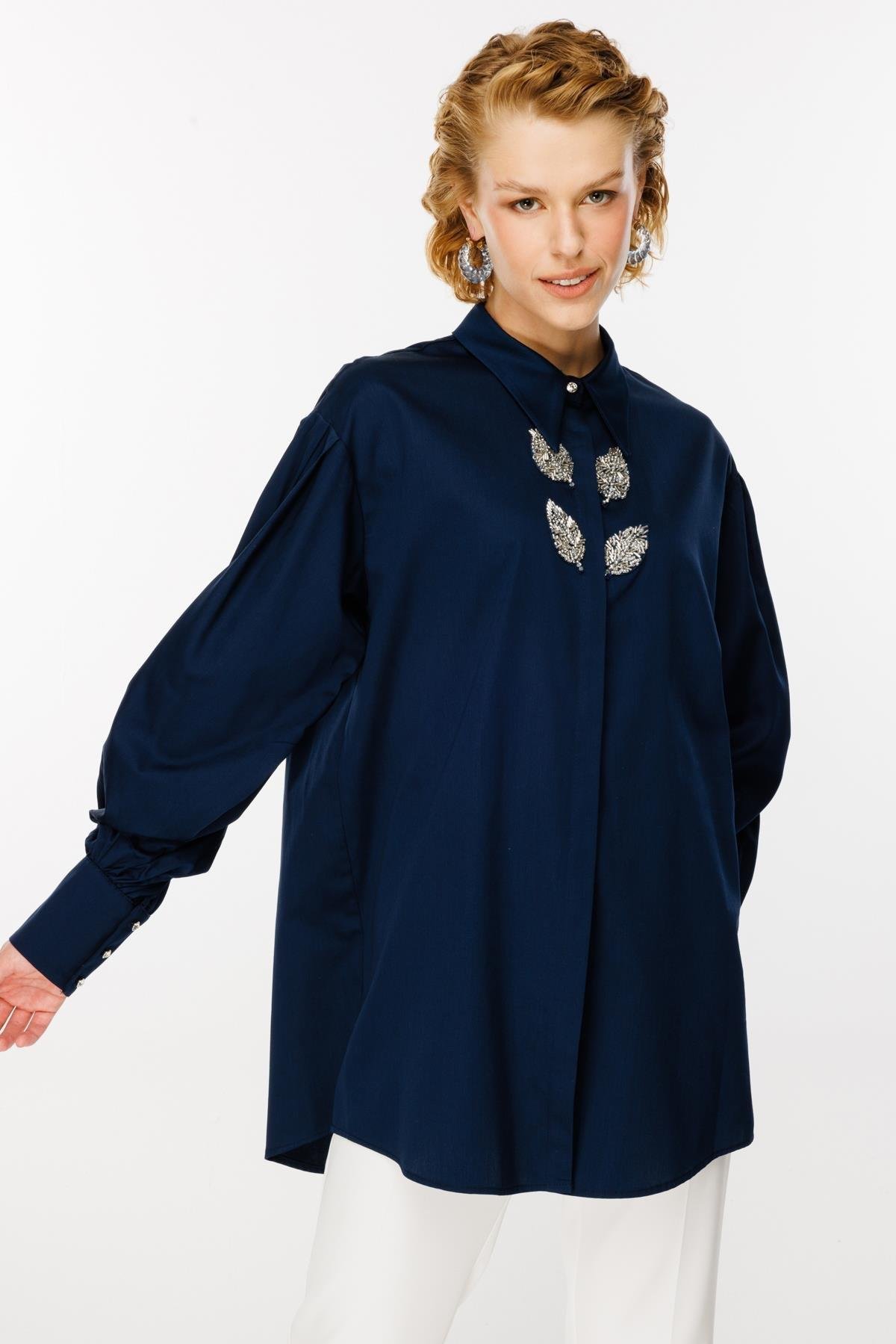 Ghisa İşleme Detaylı Tunik LACİVERT