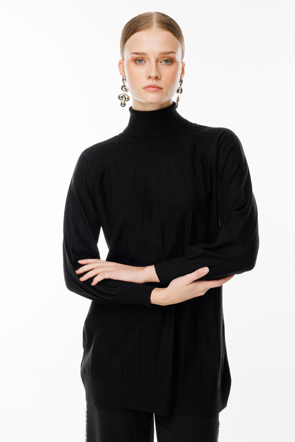 Ghisa Reglan Kol Triko Tunik SİYAH