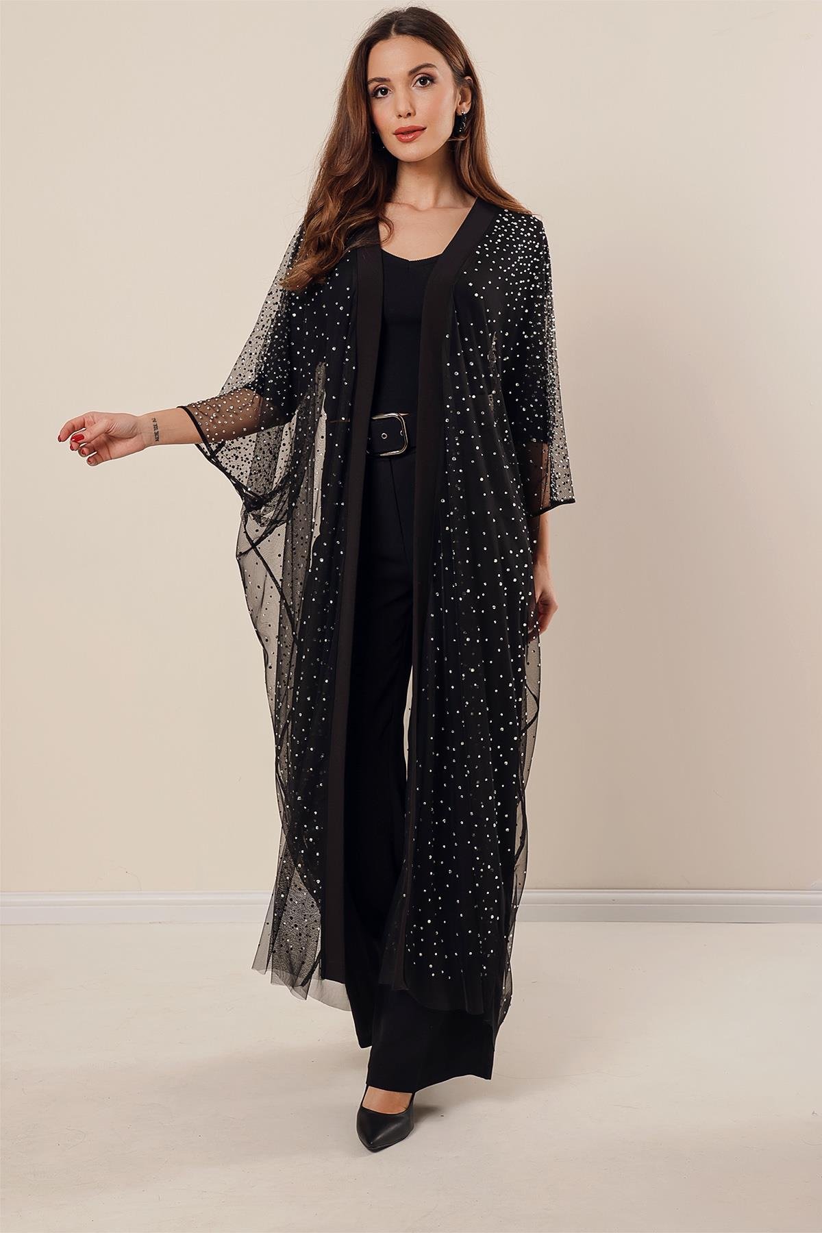 S-23K0190006Abiye Taşlı Tül Tunik