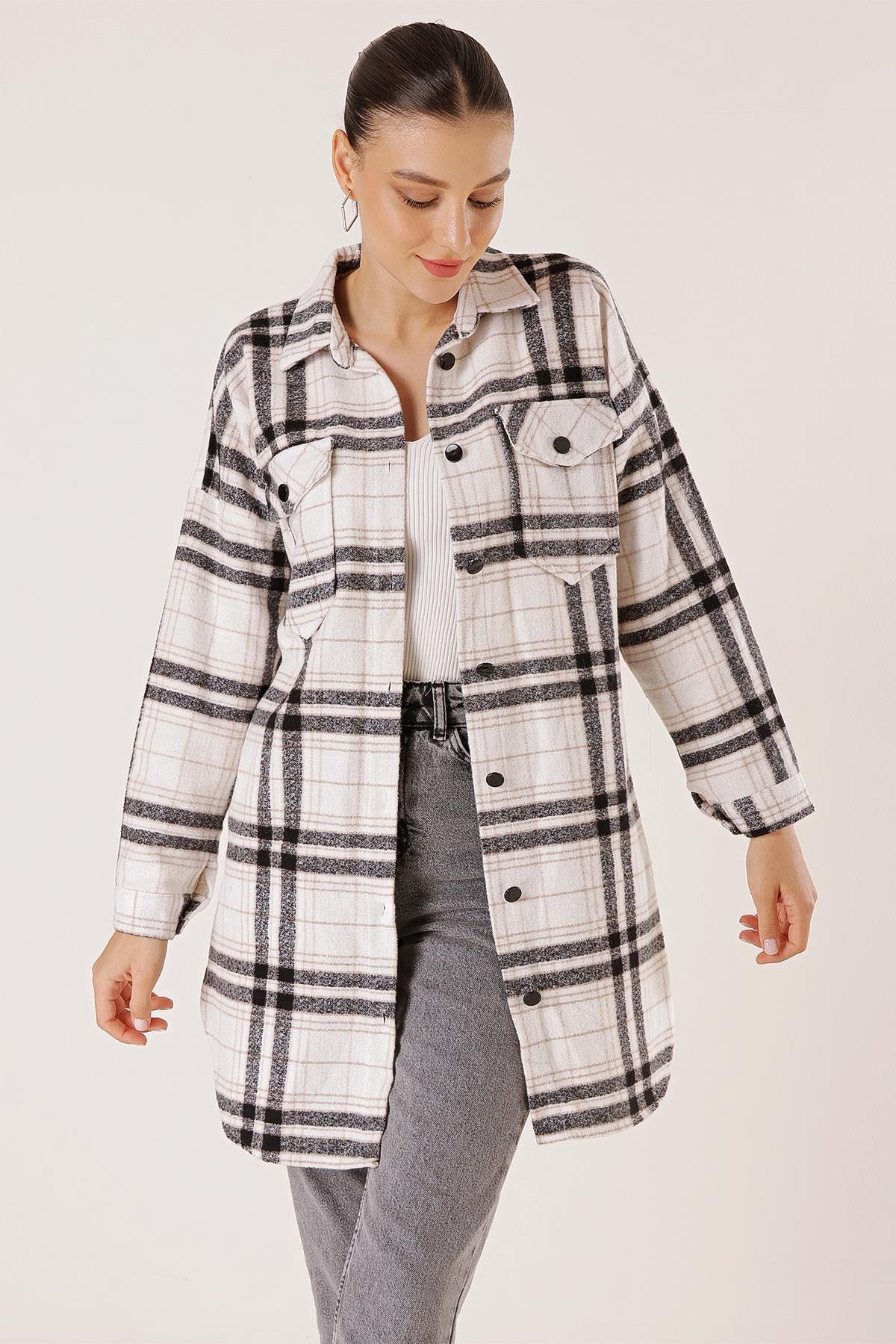 S-23K0250032Çift Cepli Kaşe Ekose Tunik Gömlek