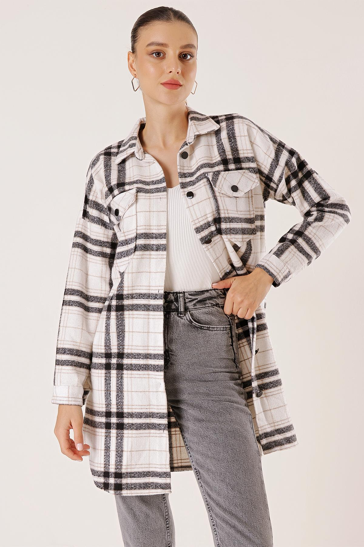 S-23K0250032Çift Cepli Kaşe Ekose Tunik Gömlek