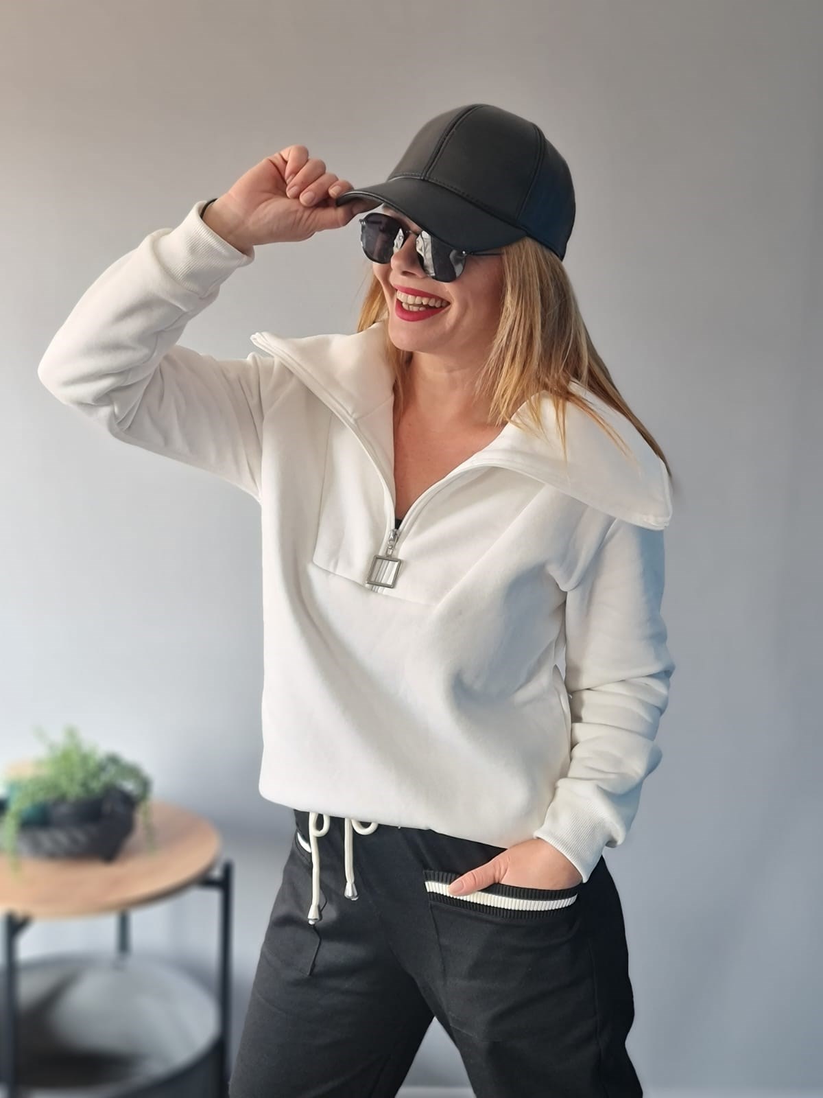 FELİX9224 Yaka Fermuarlı İçi Şardonlu Krem Sweatshirt