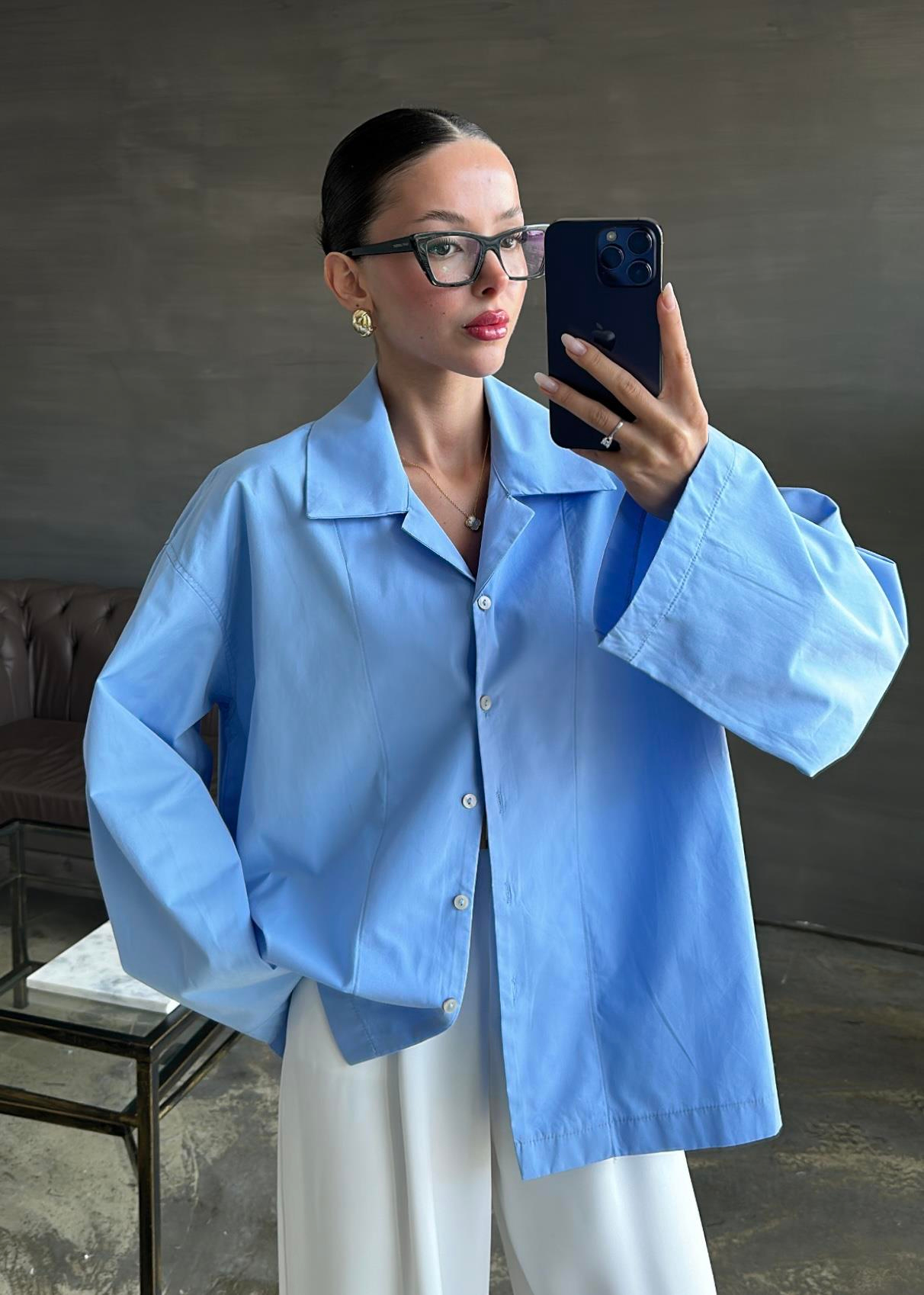 Nera Oversize Gömlek MAVİ