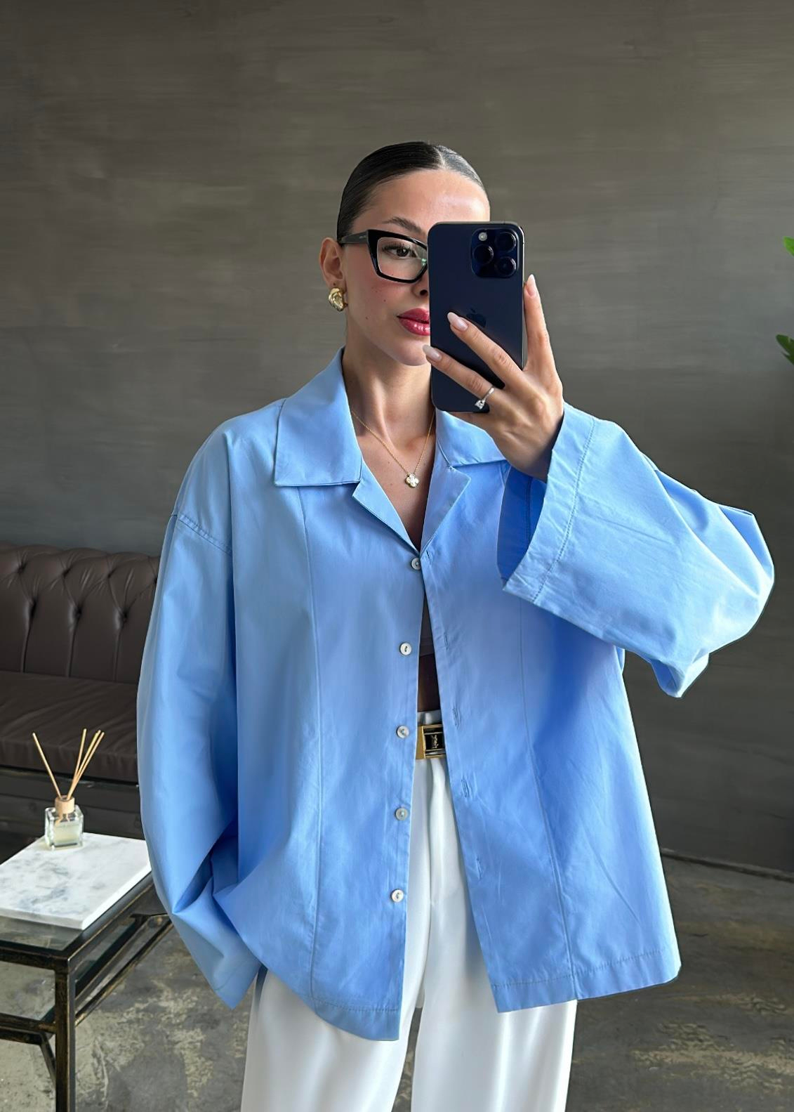 Nera Oversize Gömlek MAVİ