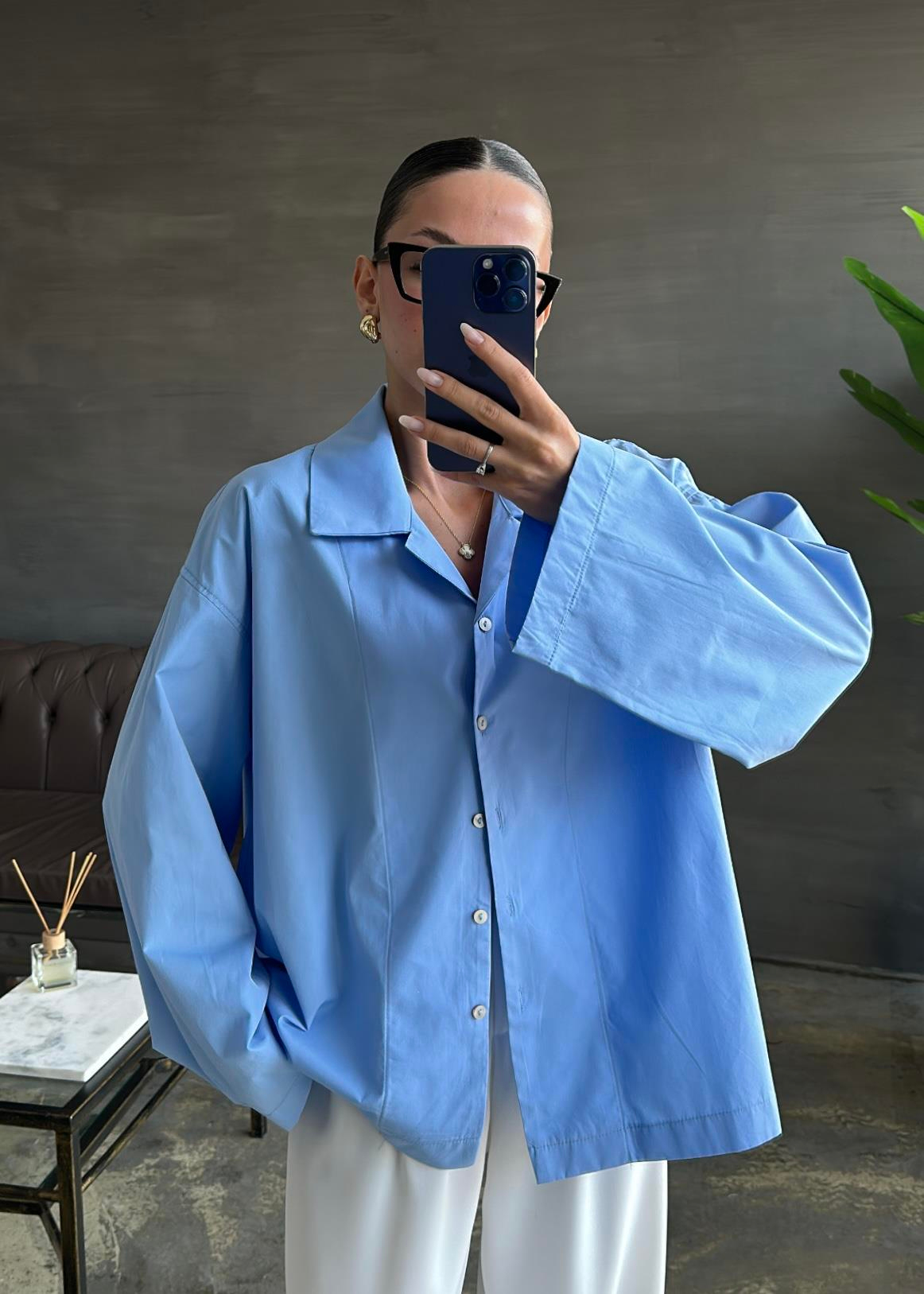 Nera Oversize Gömlek MAVİ