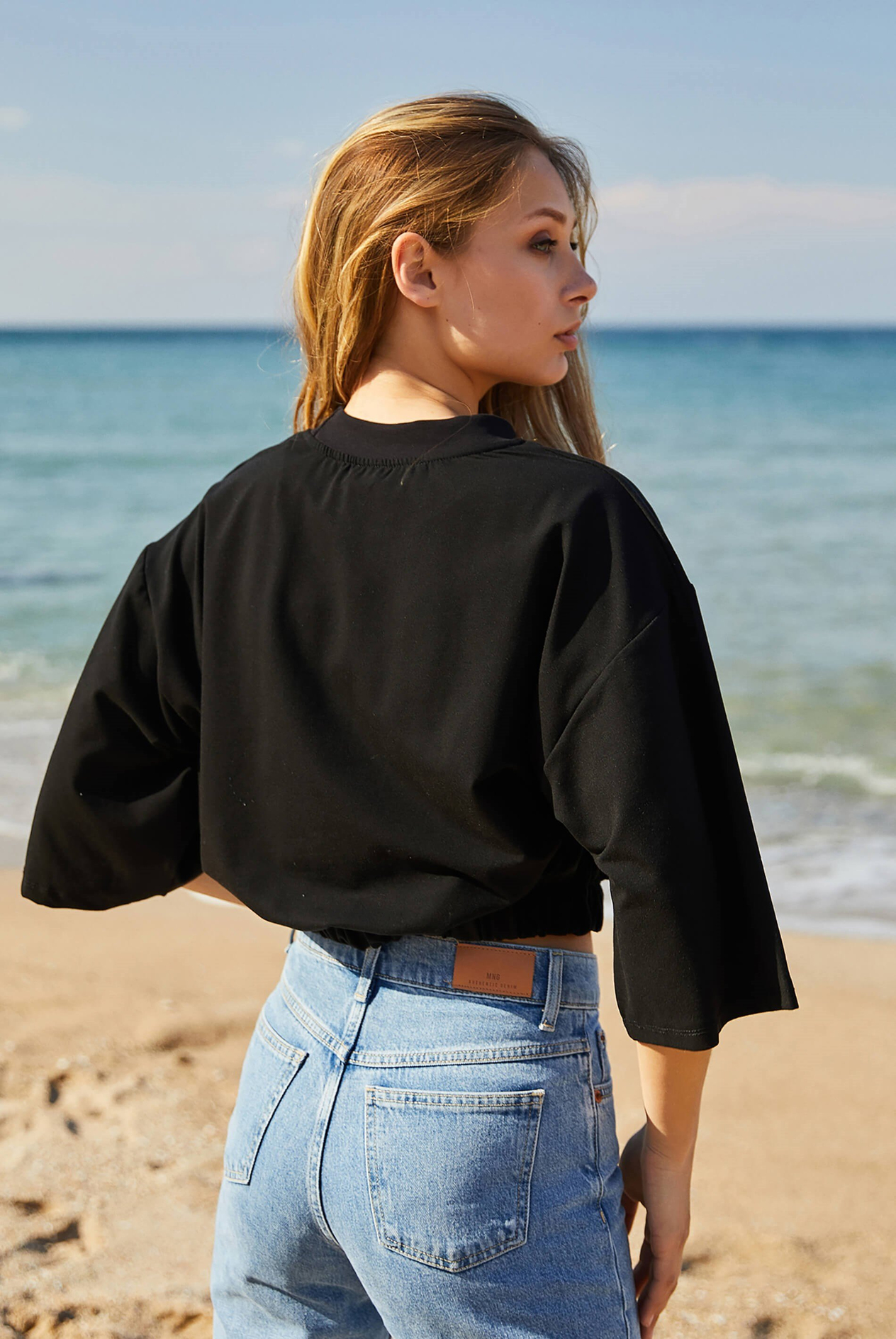 Kadın  Bisiklet Yaka Crop  T-Shirts