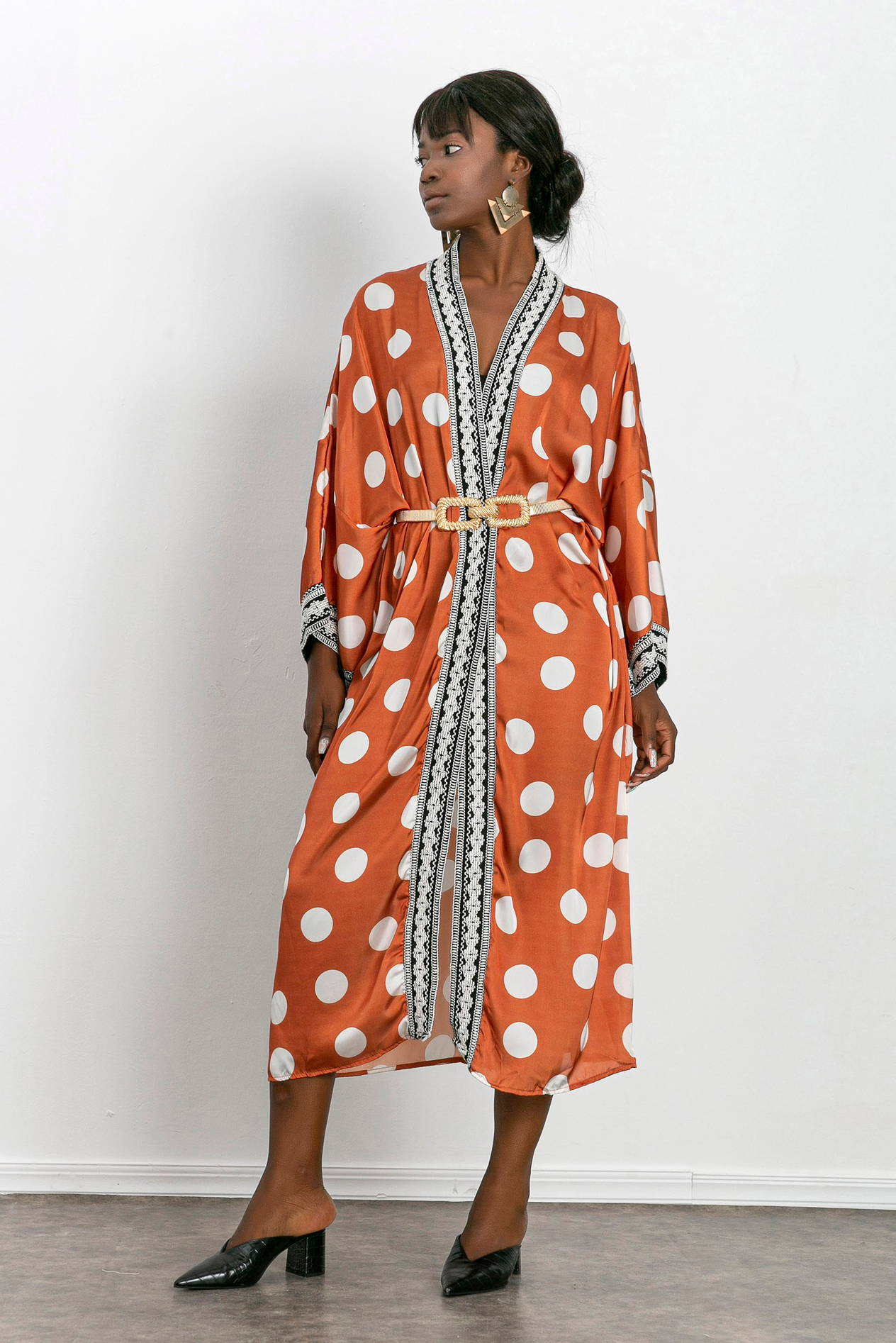 Kadın Puantiyeli Saten Kimono