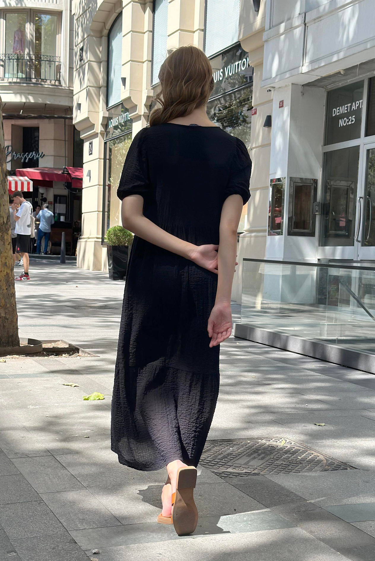 Kadın V Yaka Karpuz Kol Elbise