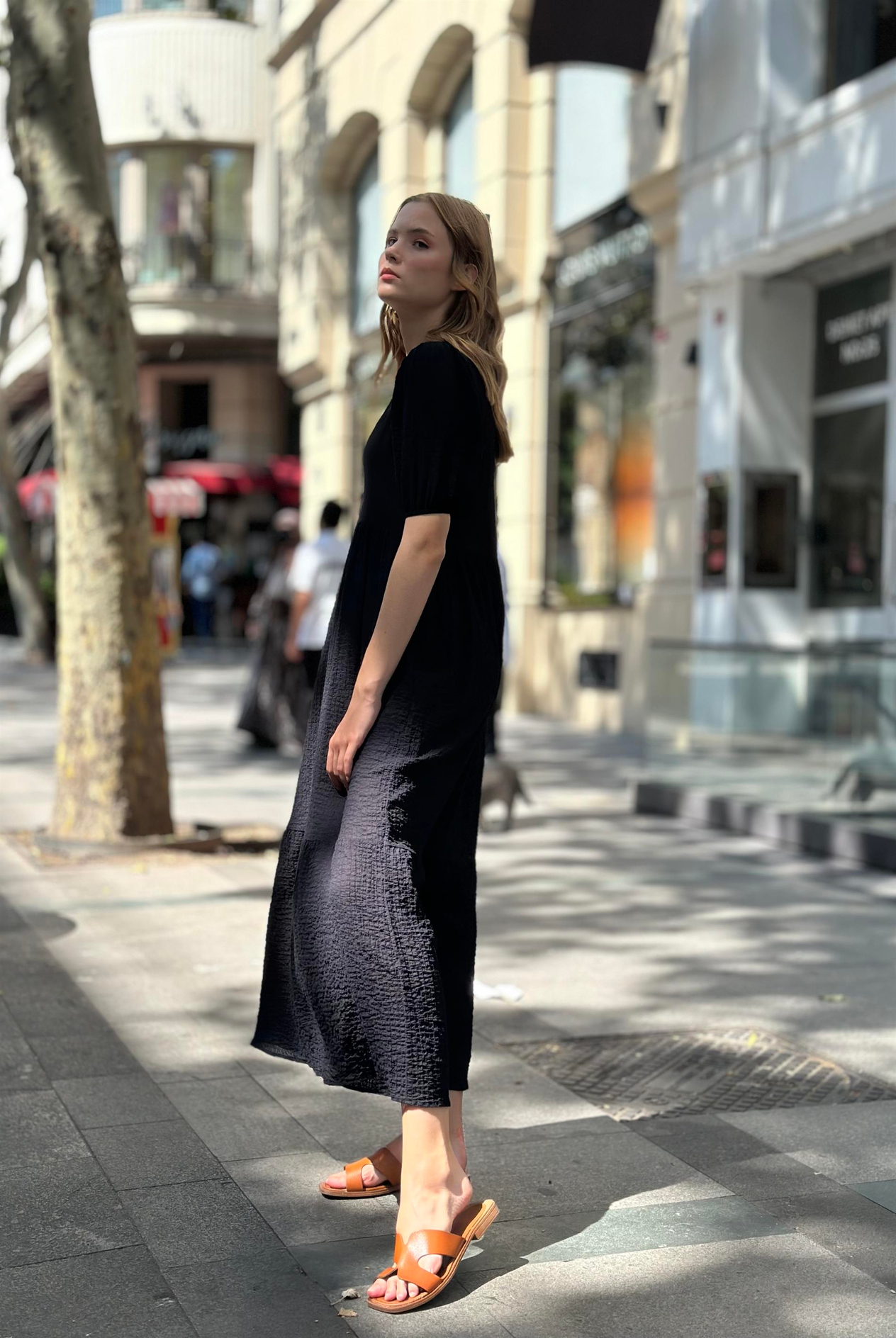 Kadın V Yaka Karpuz Kol Elbise