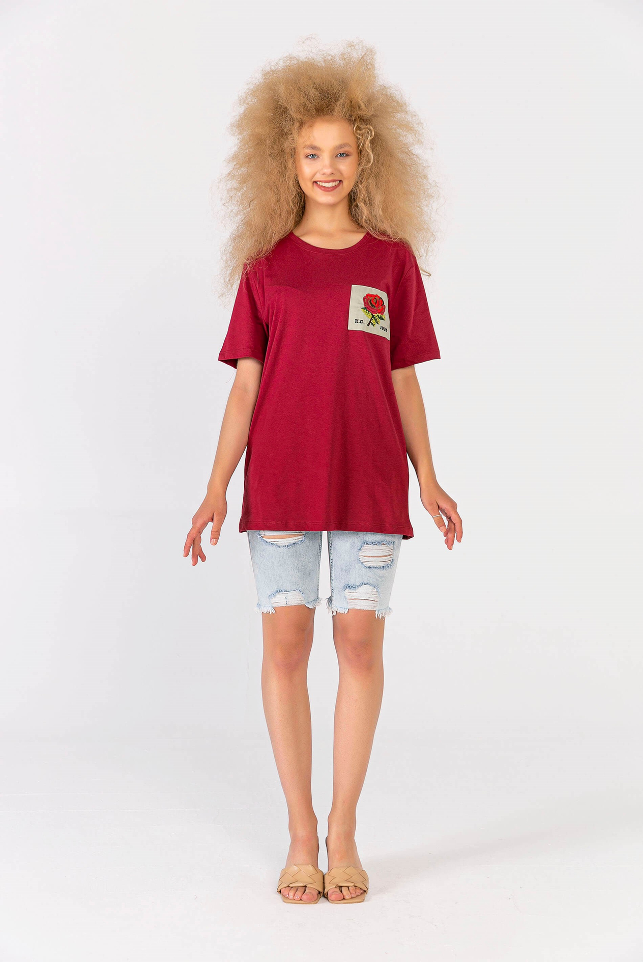 Melanj Gül Yamalı T-Shirt