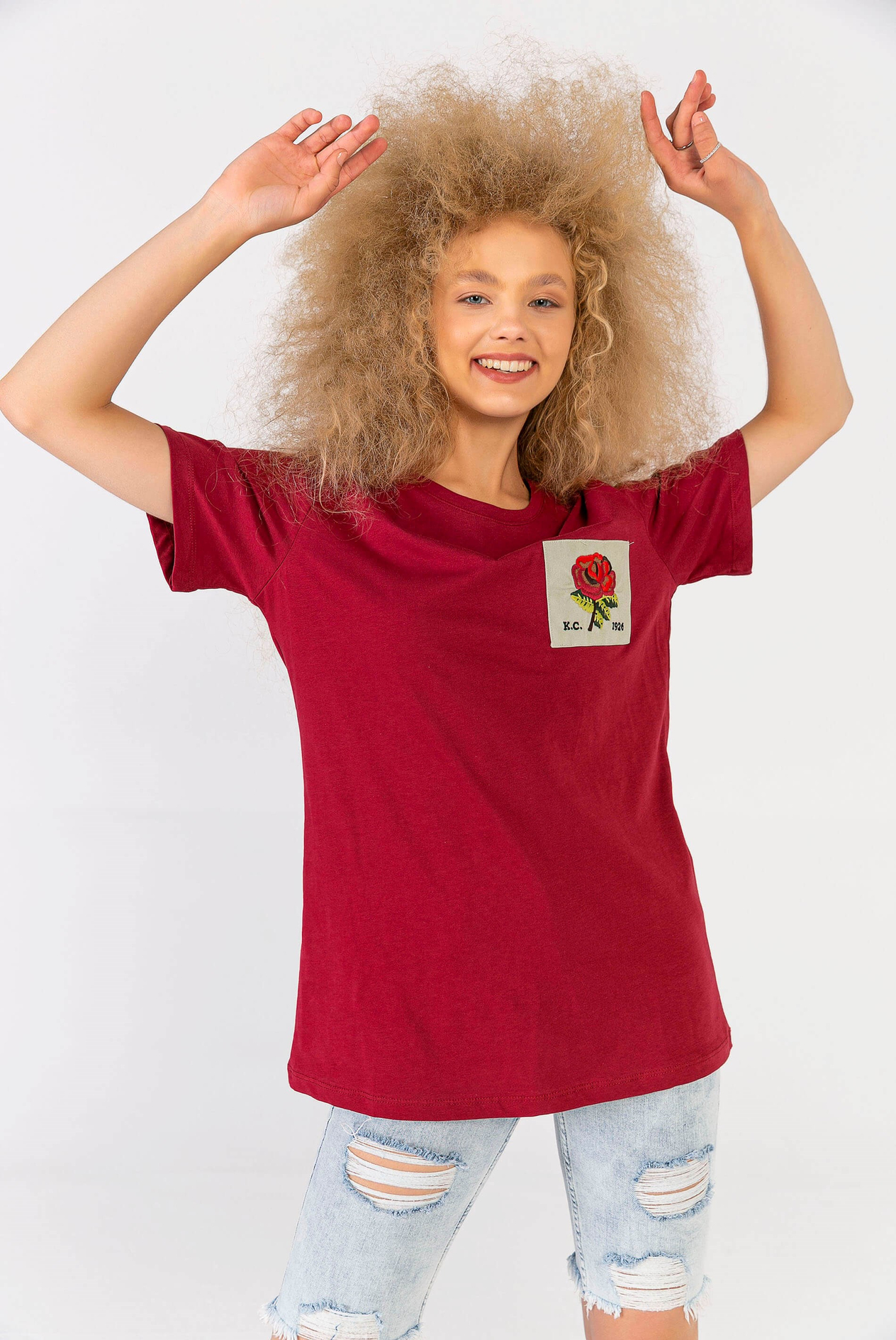 Melanj Gül Yamalı T-Shirt