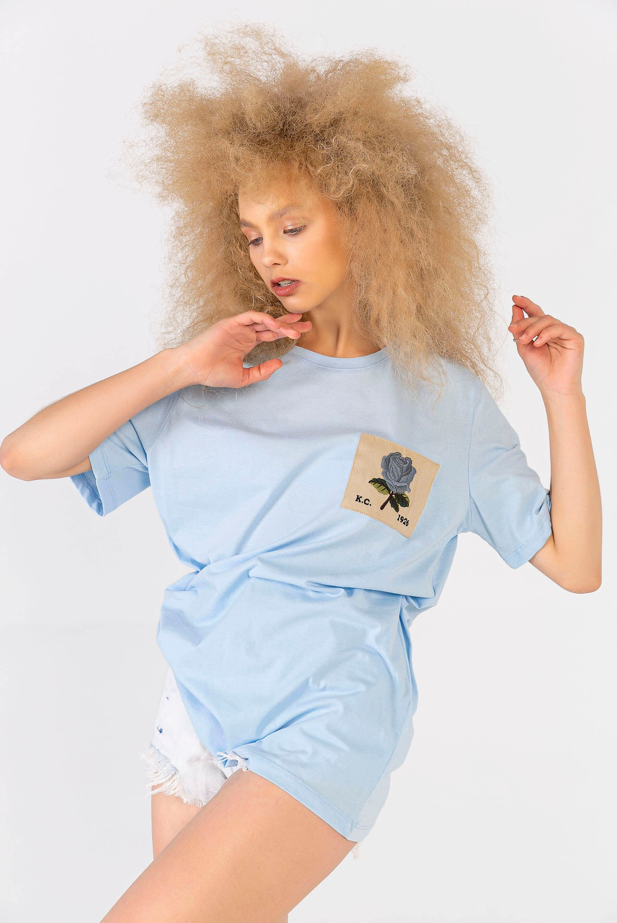 Melanj Gül Yamalı T-Shirt
