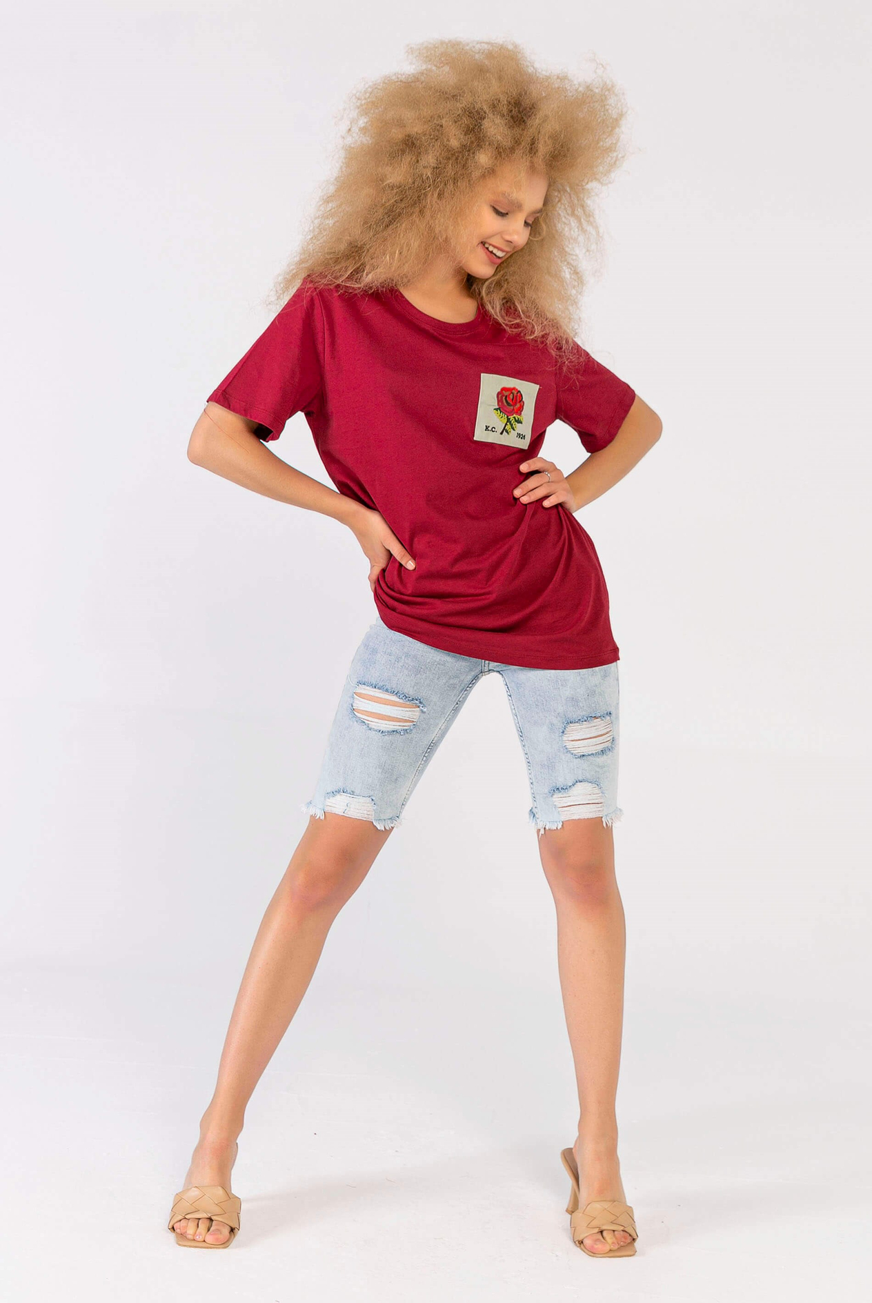 Melanj Gül Yamalı T-Shirt