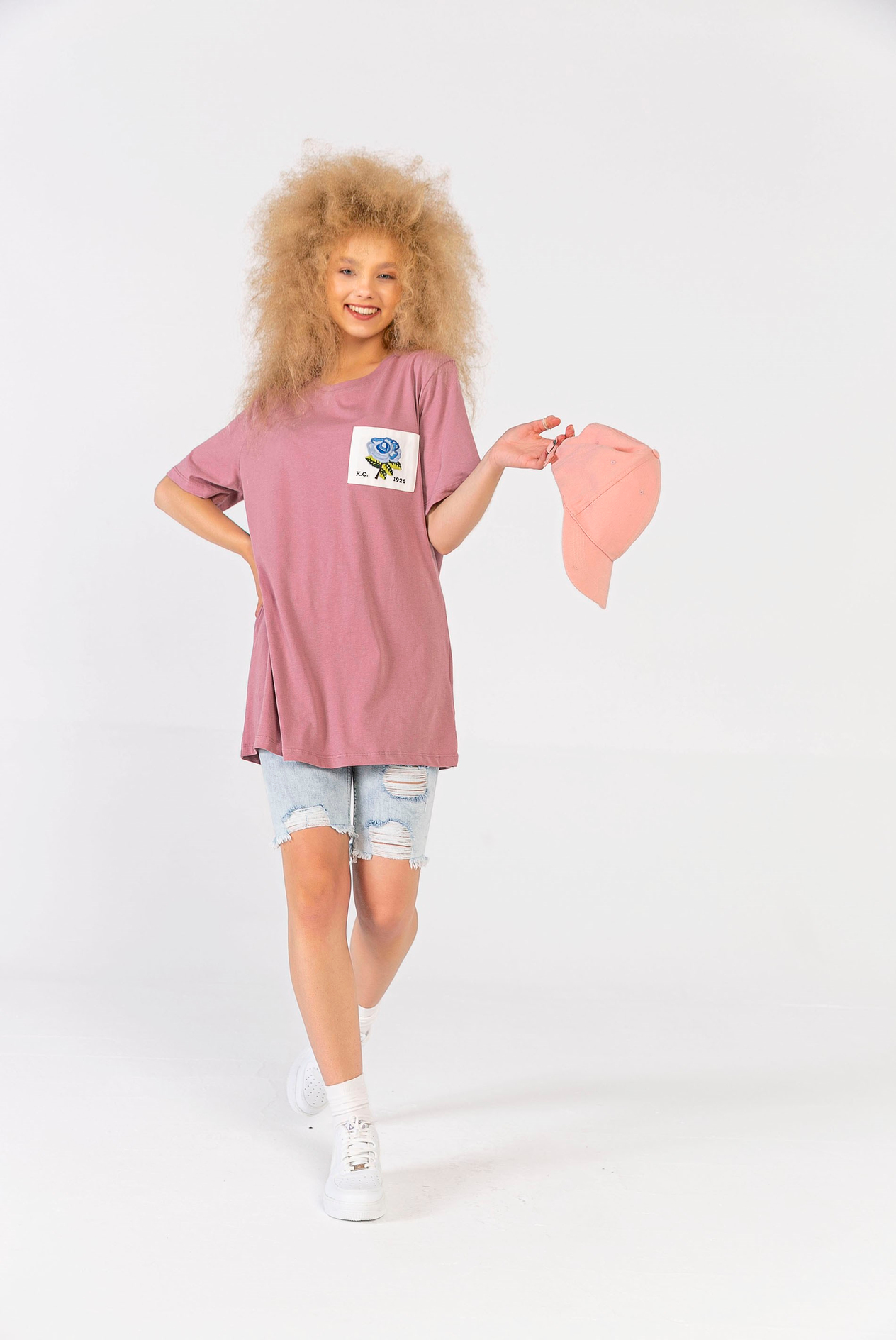 Melanj Gül Yamalı T-Shirt
