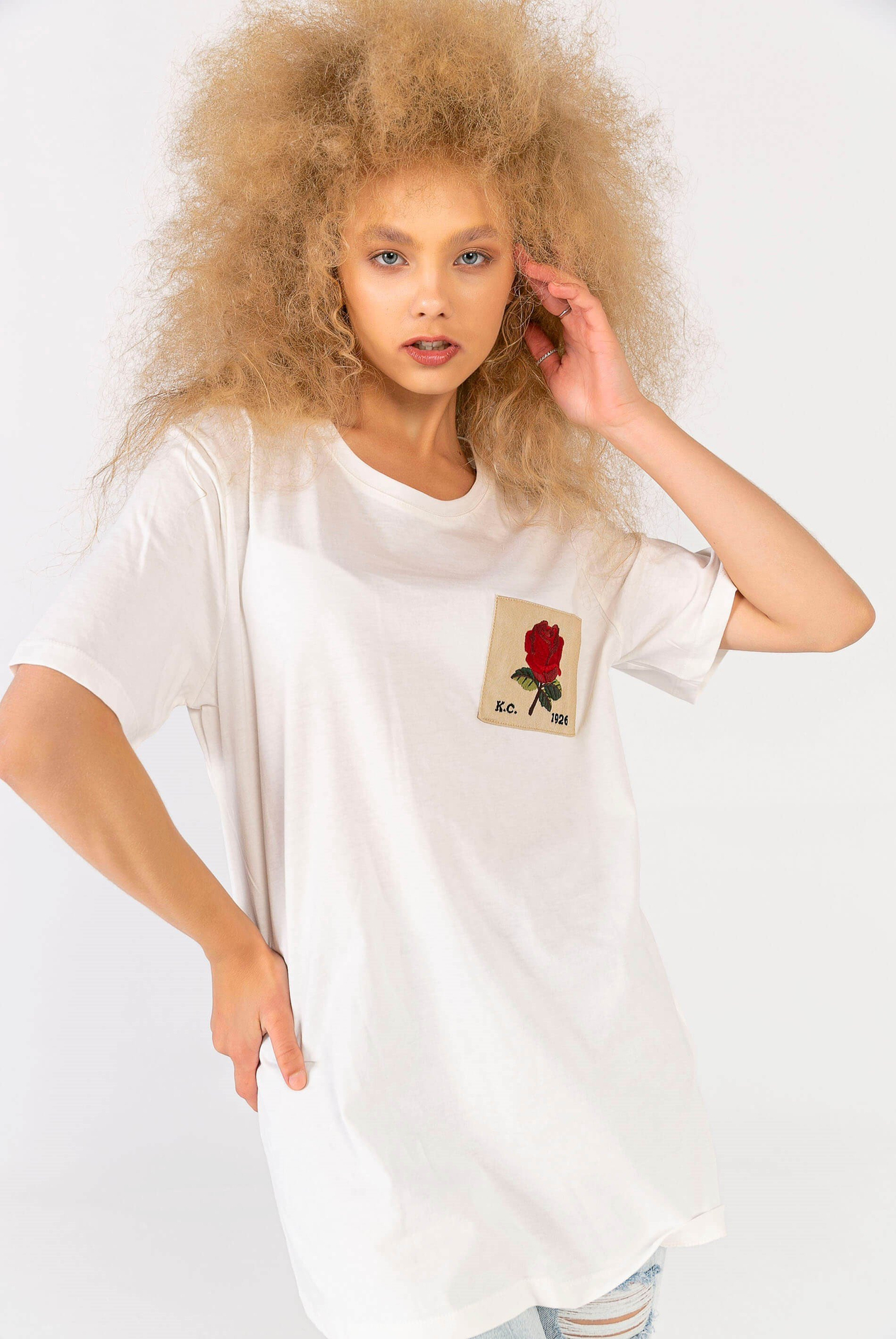 Melanj Gül Yamalı T-Shirt