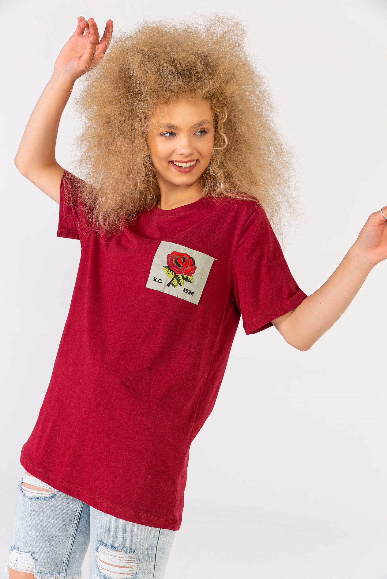 Melanj Gül Yamalı T-Shirt