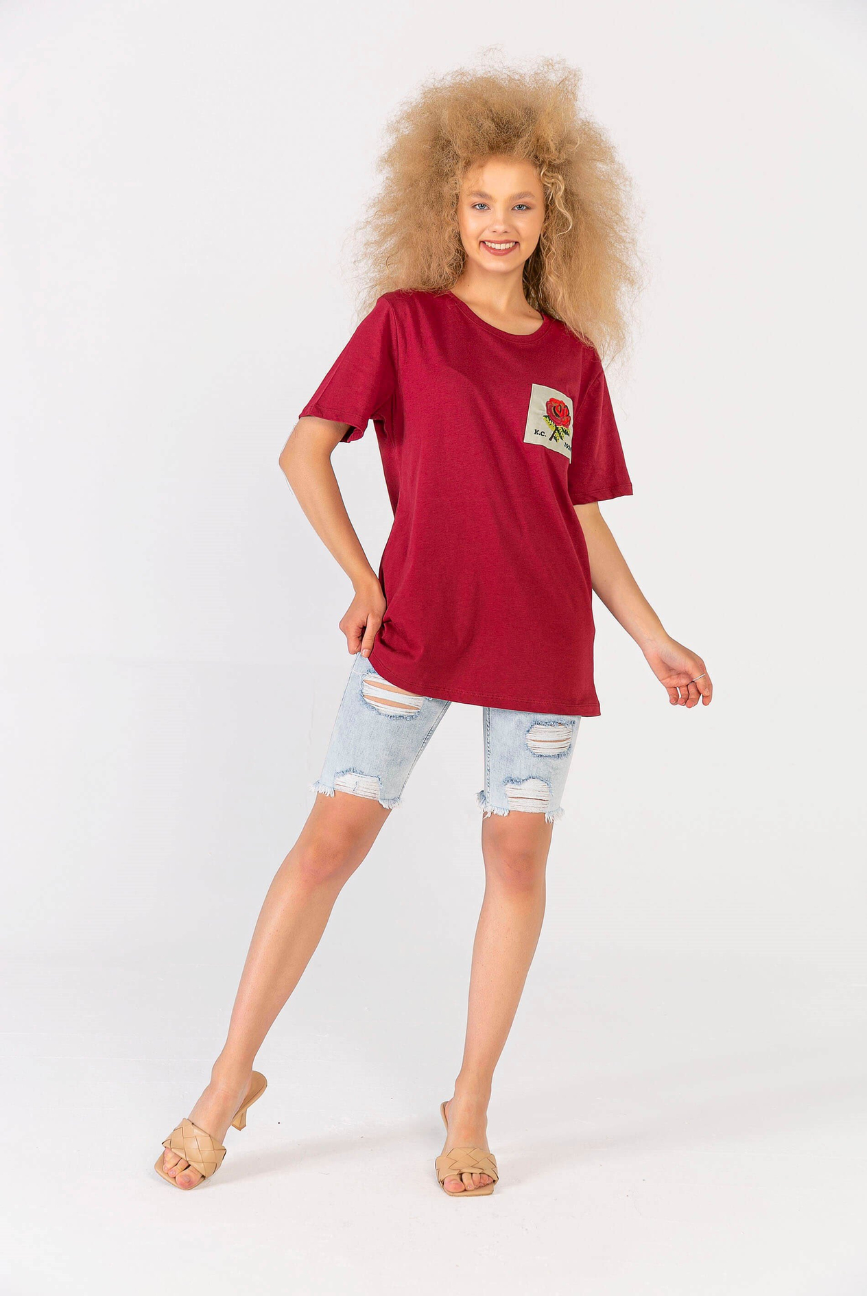 Melanj Gül Yamalı T-Shirt
