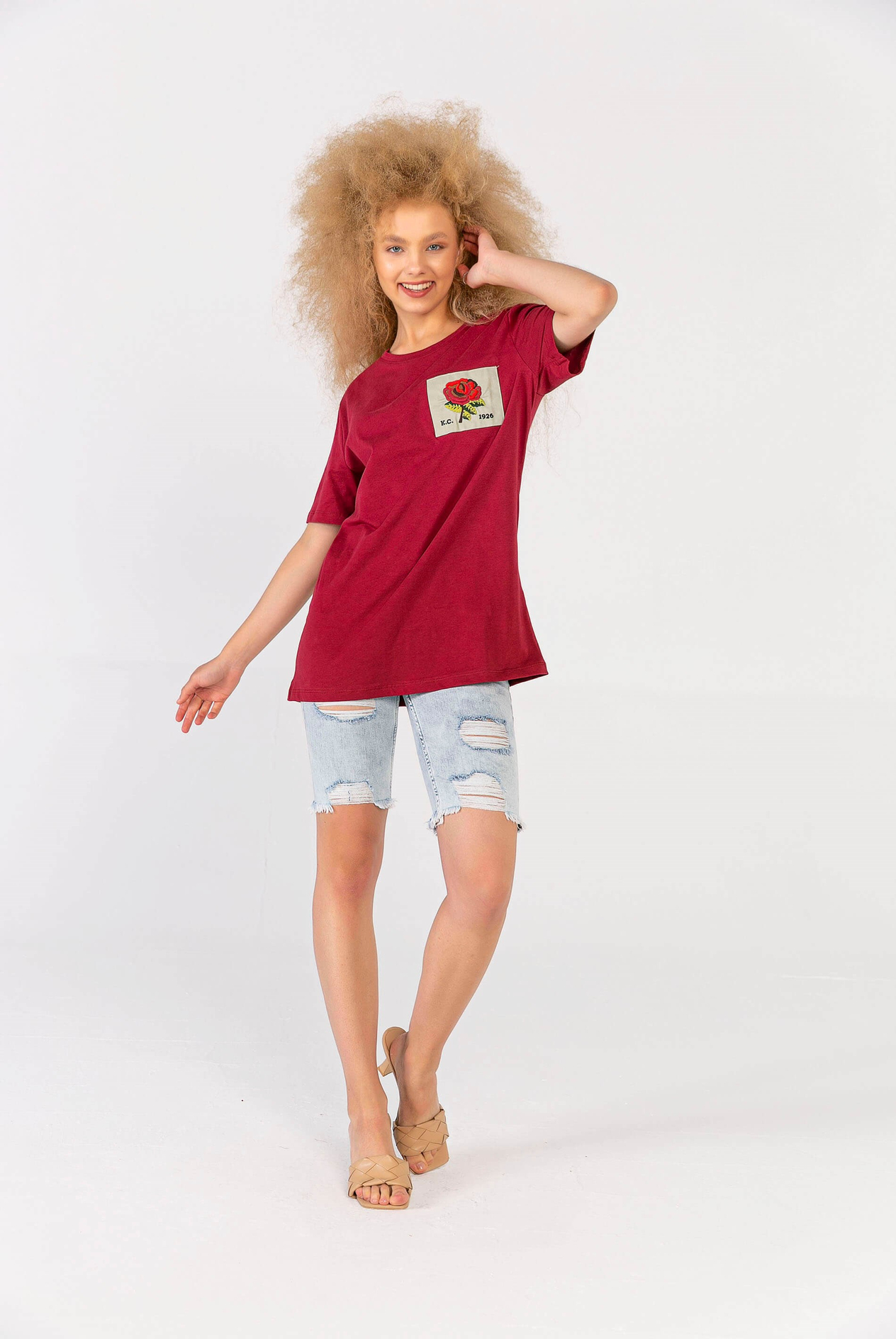 Melanj Gül Yamalı T-Shirt