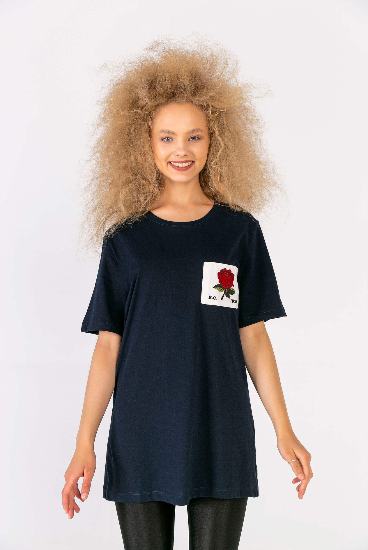 Melanj Gül Yamalı T-Shirt