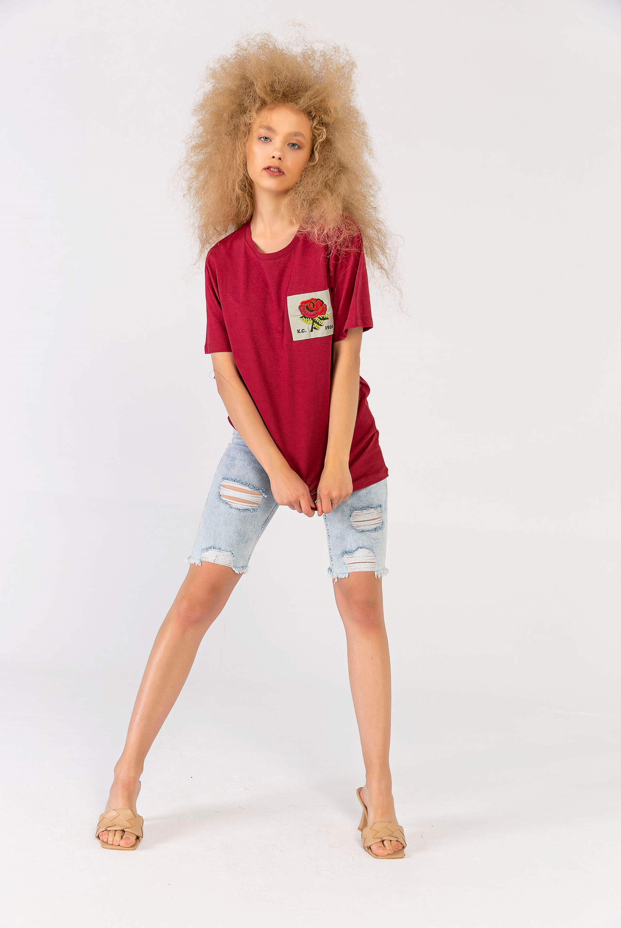 Melanj Gül Yamalı T-Shirt