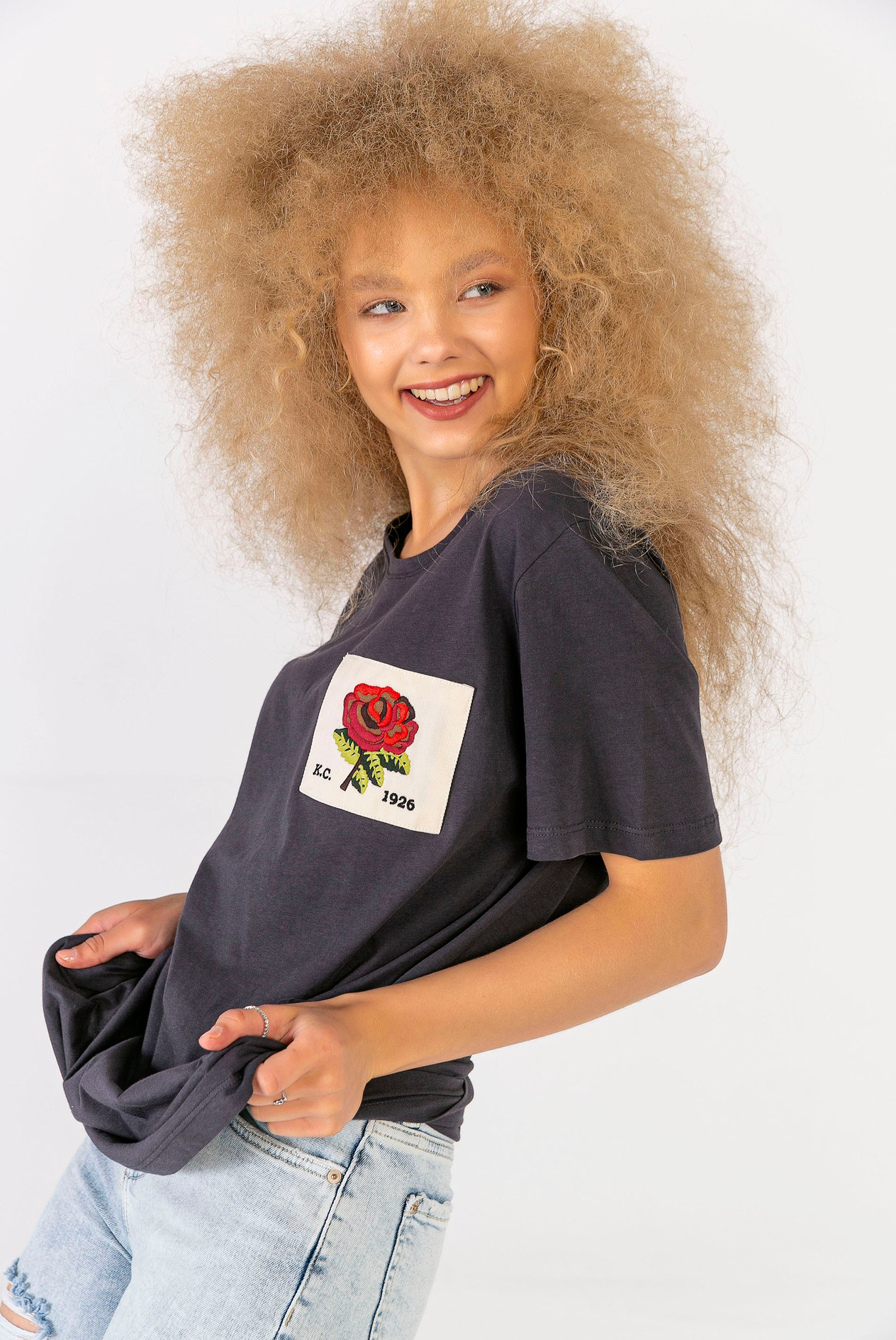 Melanj Gül Yamalı T-Shirt