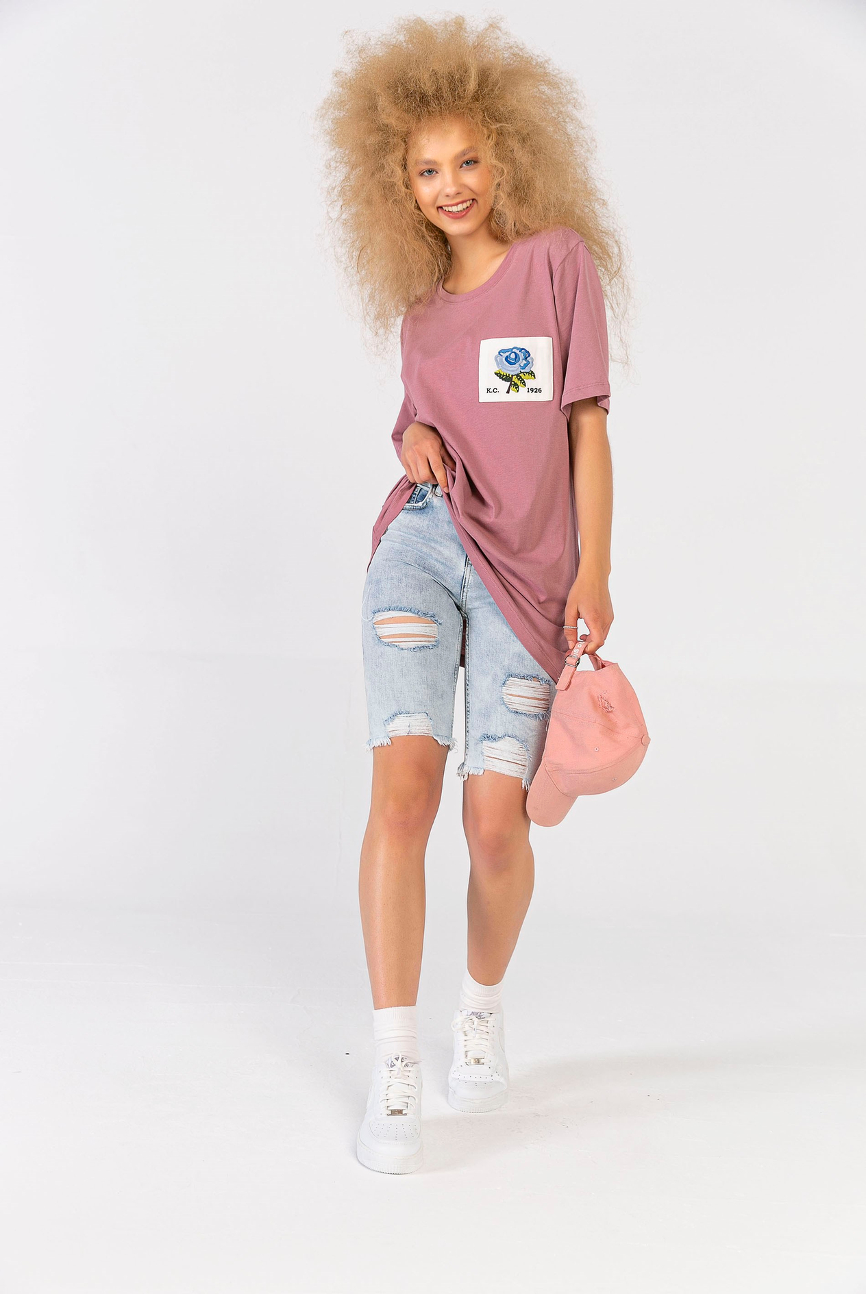 Melanj Gül Yamalı T-Shirt