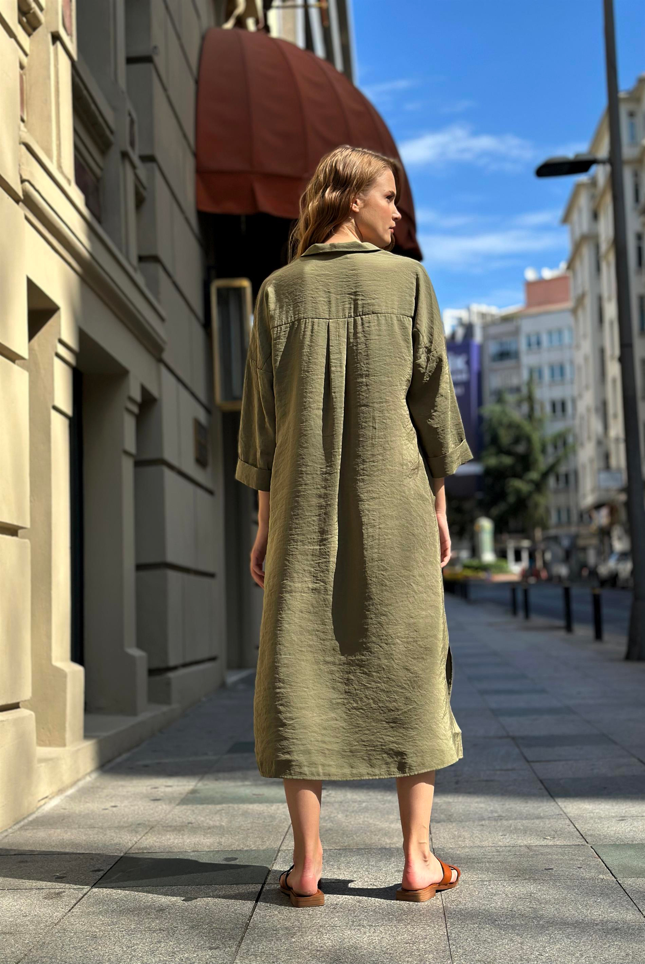 Polo Yaka Boydan Düğmeli Gömlek Elbise