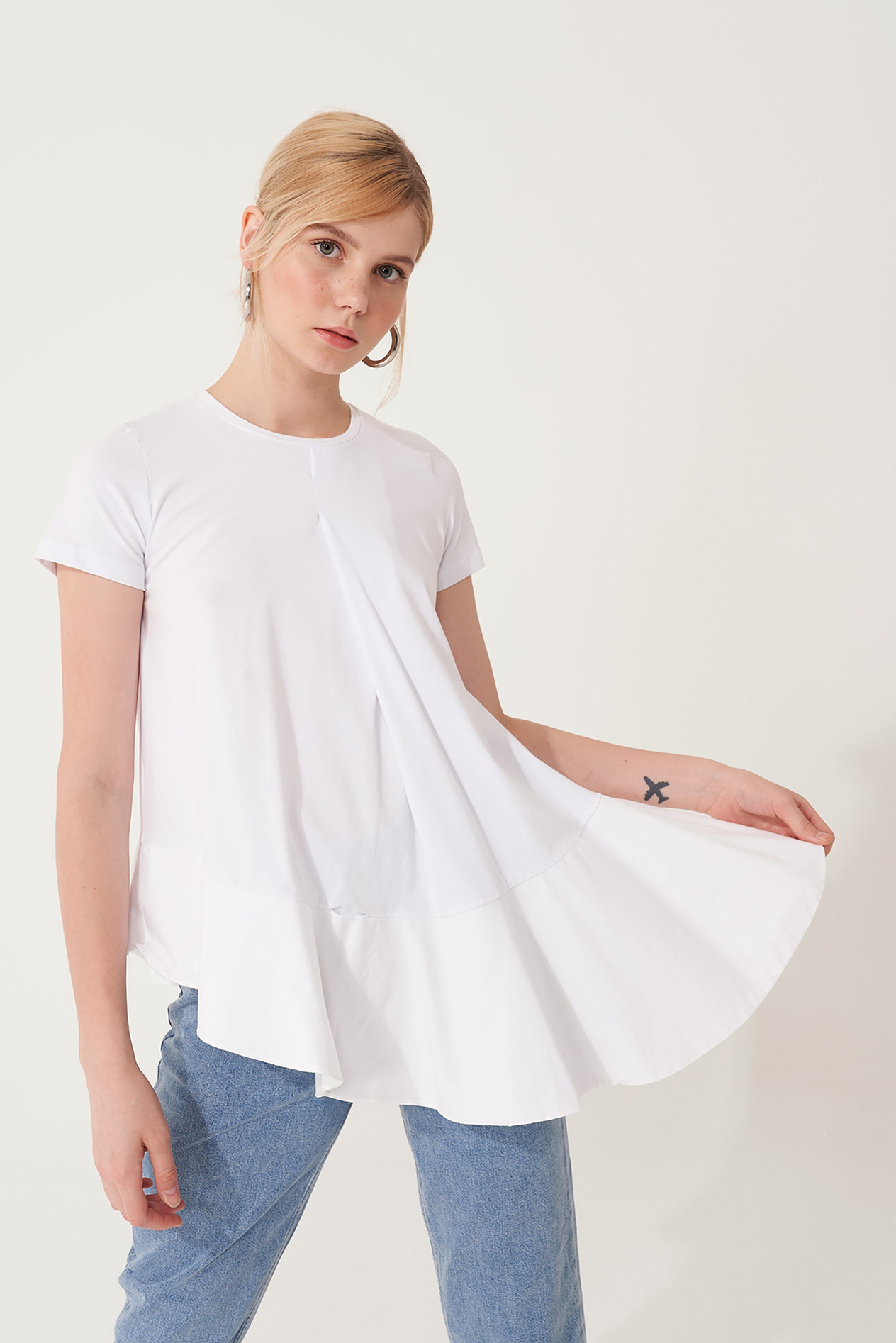 Tasarım Plisse Pamuk T-Shirts