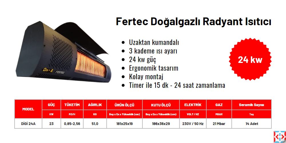 Fertec Radyant Isıtıcı 24 kw ölçüleri