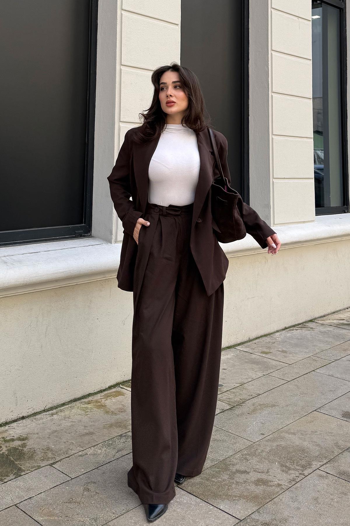 Kahverengi Düğmeli Blazer Ceket