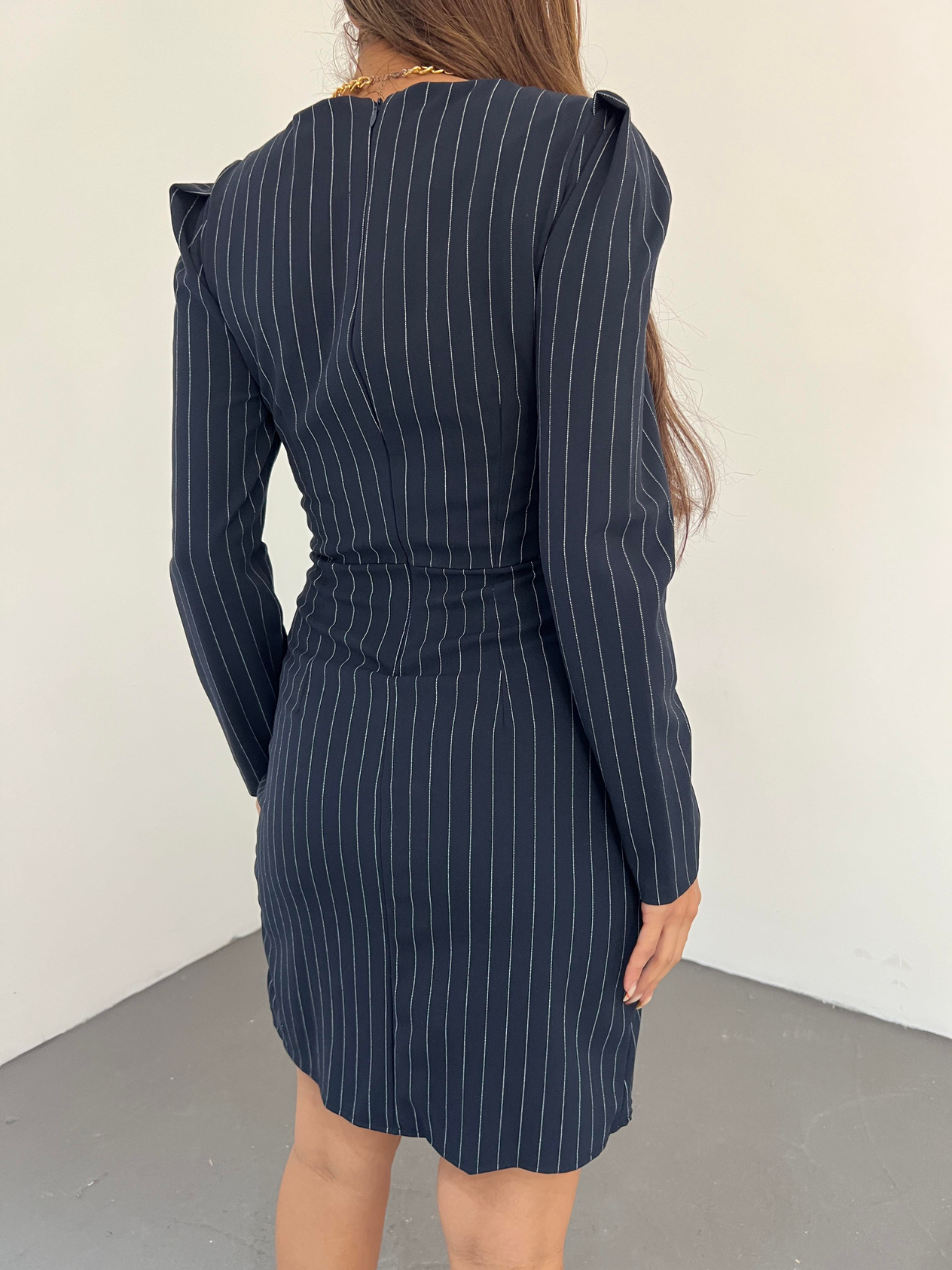 Kalp Yaka Çizgili Elbise 3034 LACİVERT