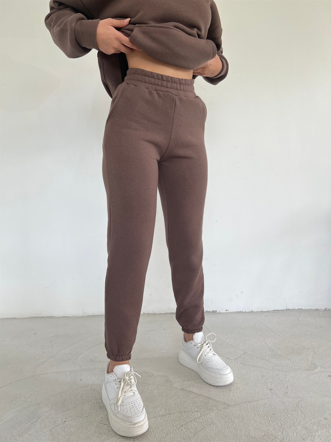 Kapüşonlu Üç İplik Sweat Pantolon Takım 2212 ACI KAHVE