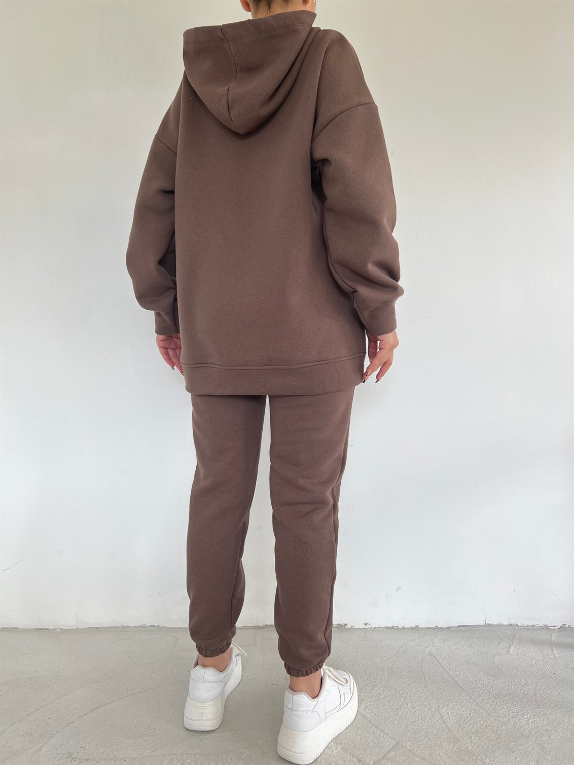 Kapüşonlu Üç İplik Sweat Pantolon Takım 2212 ACI KAHVE
