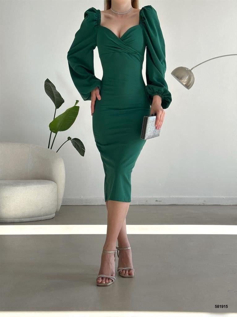 Mira Kalp Yaka Kalem Elbise 581915 ZÜMRÜT