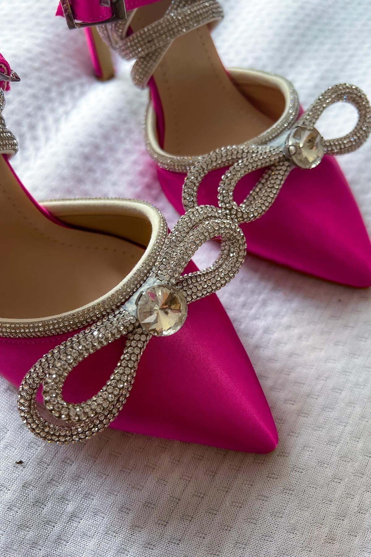 Anita Fuchsia Satin Open Stilettos With Stony