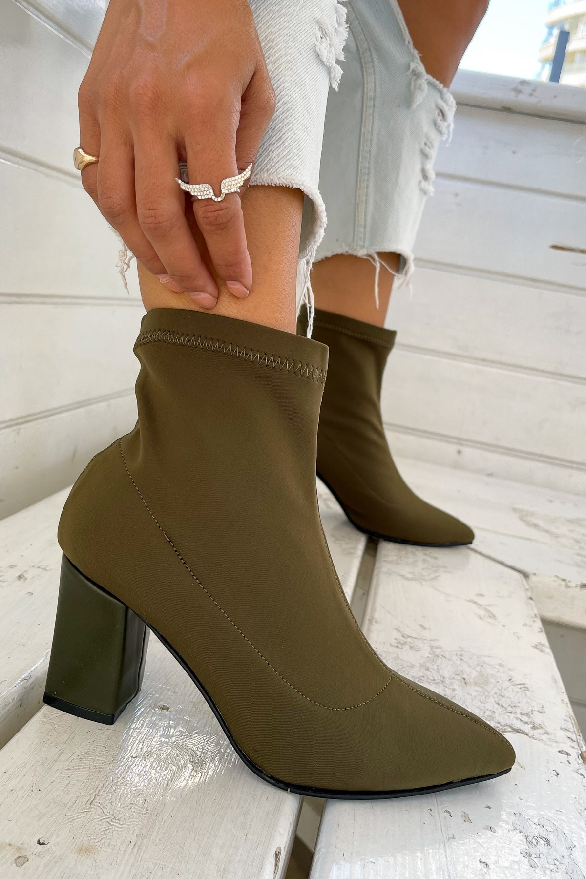 Dresden Khaki Green Stretch Boots