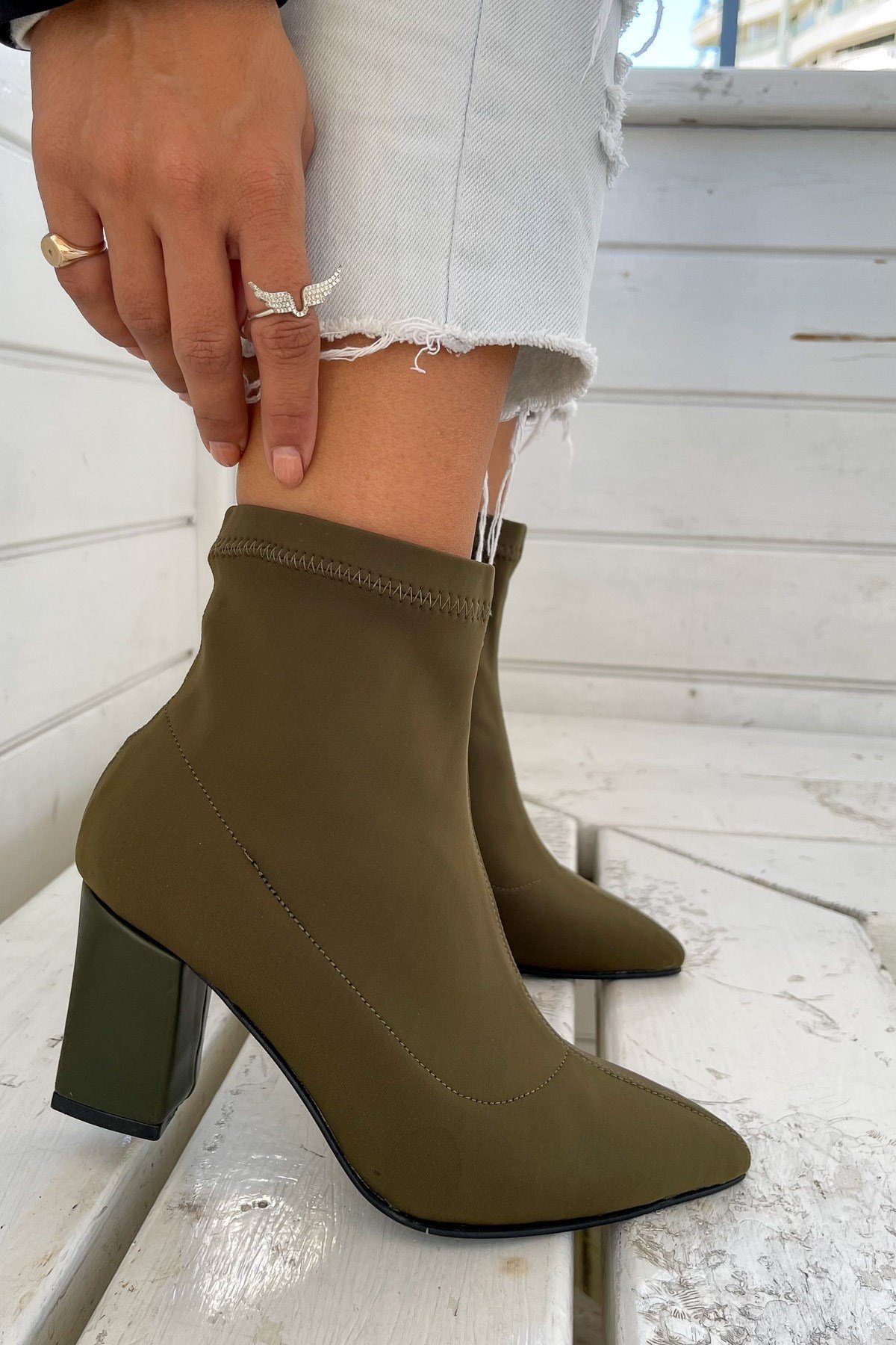 Dresden Khaki Green Stretch Boots